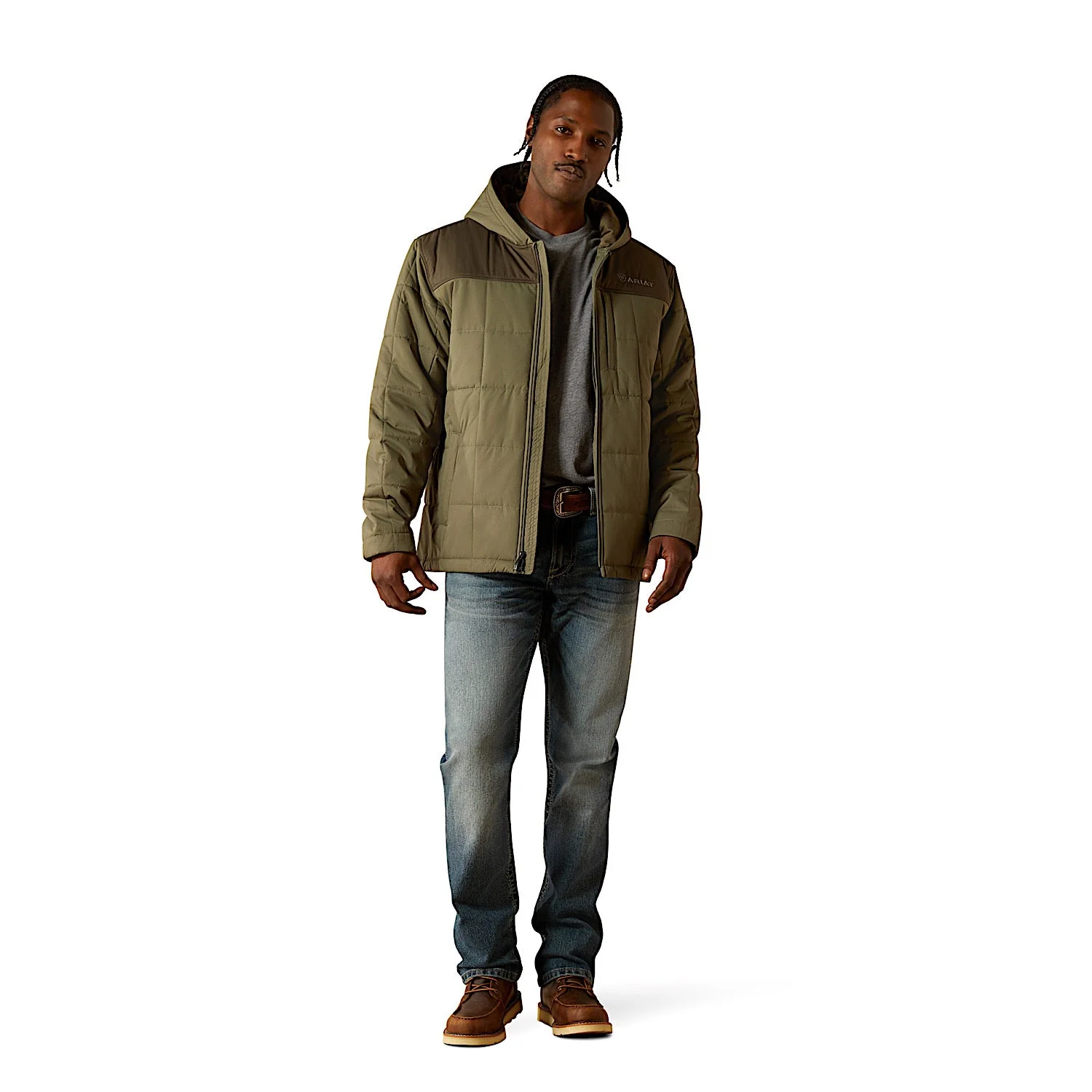 Ariat Men's Crius Hooded Insulated Jacket - Green/Dark Green - Image 3