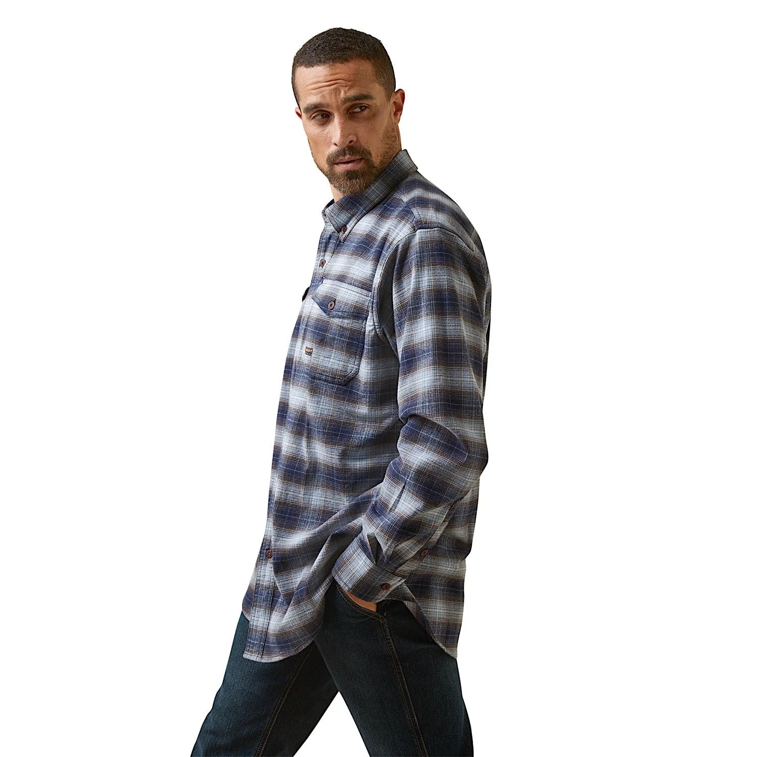 Ariat Men's Rebar Flannel Durastretch Work Shirt - Blue Khaki Plaid