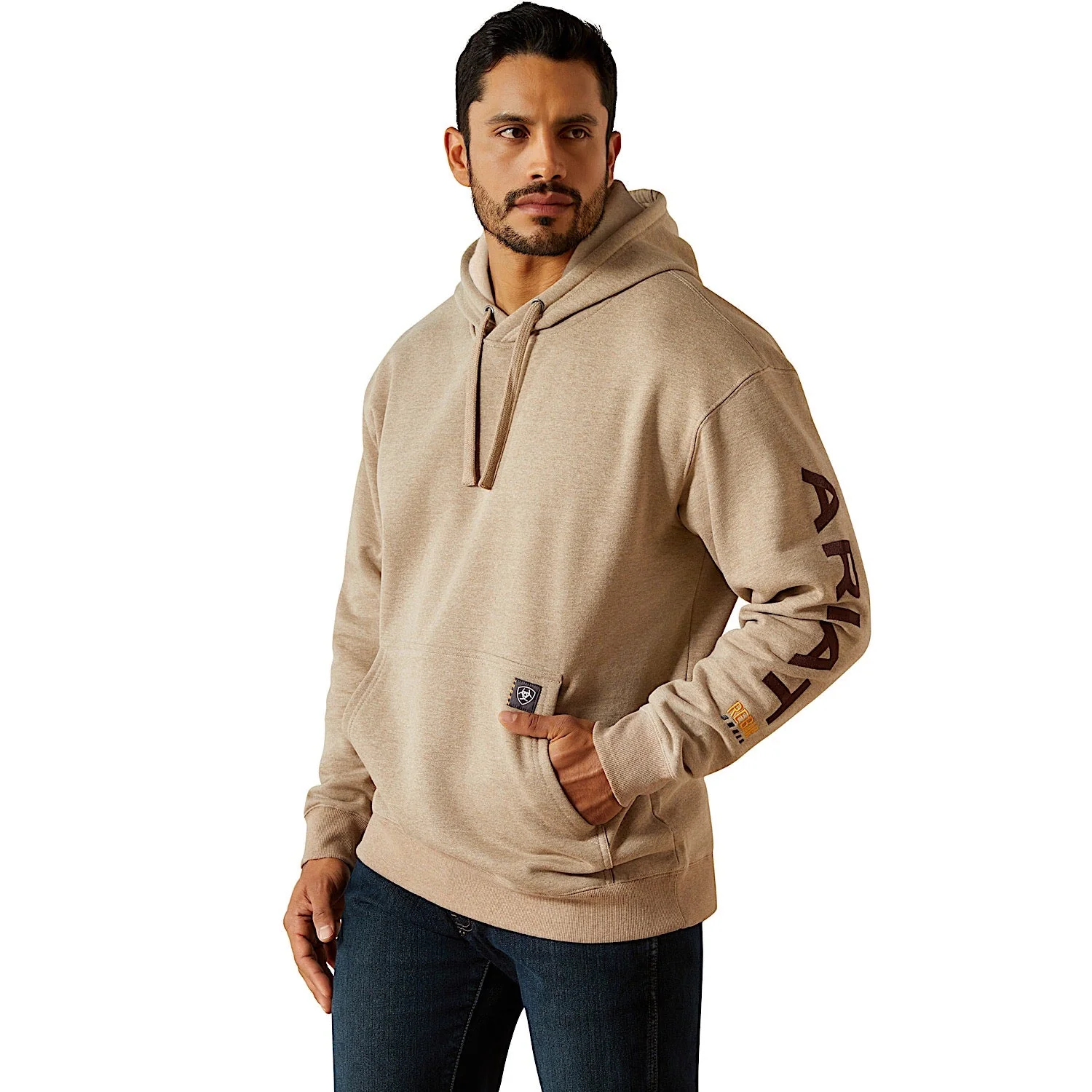 Ariat Men's Rebar Graphic Hoodie - Oatmeal Heather/Bitter Chocolate