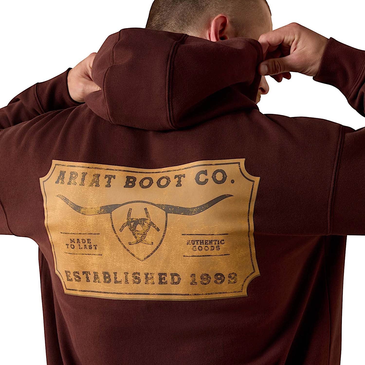 Ariat Men's Shield Steerhead Hoodie - Brown - Image 5