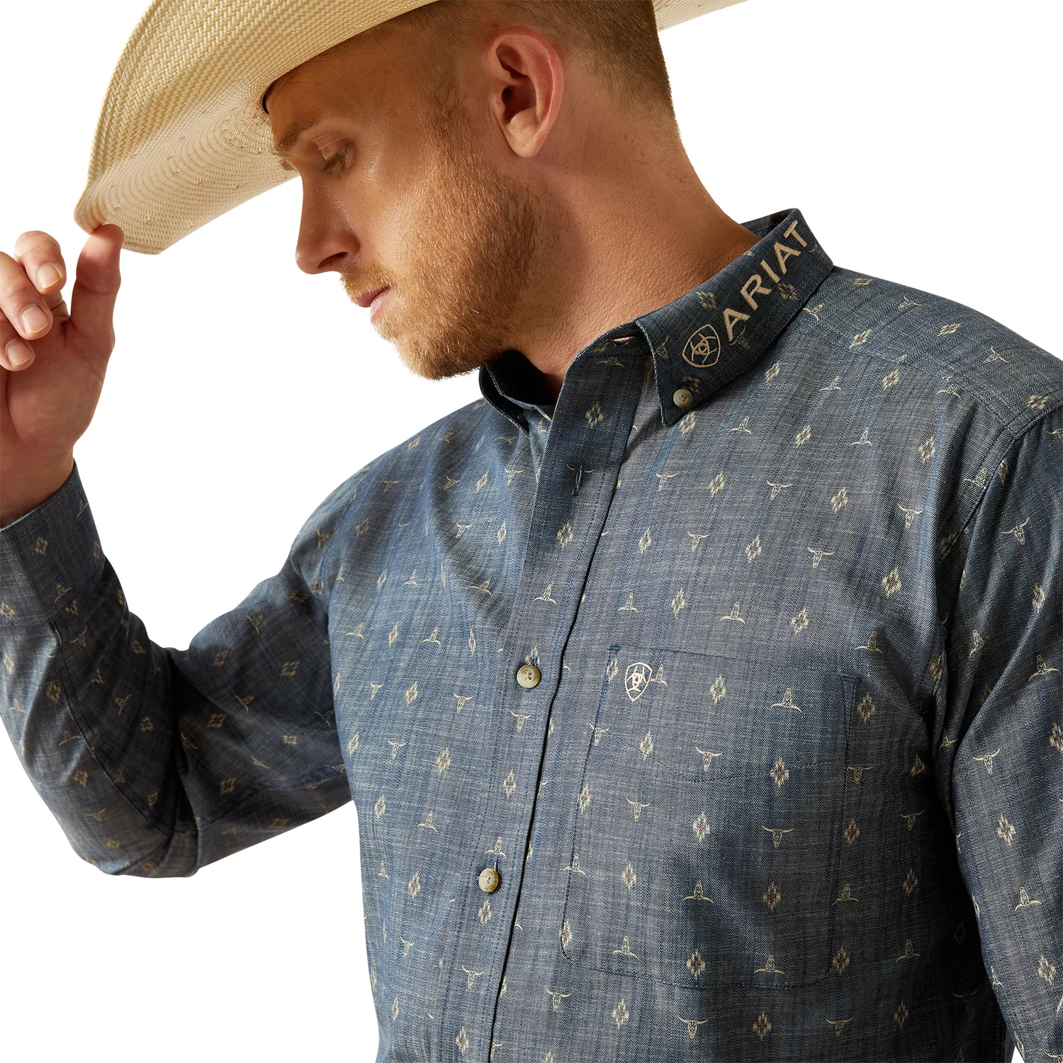 Ariat Men's Team Philibert Classic Fit Shirt - Chambray Blue/Khaki - Image 4