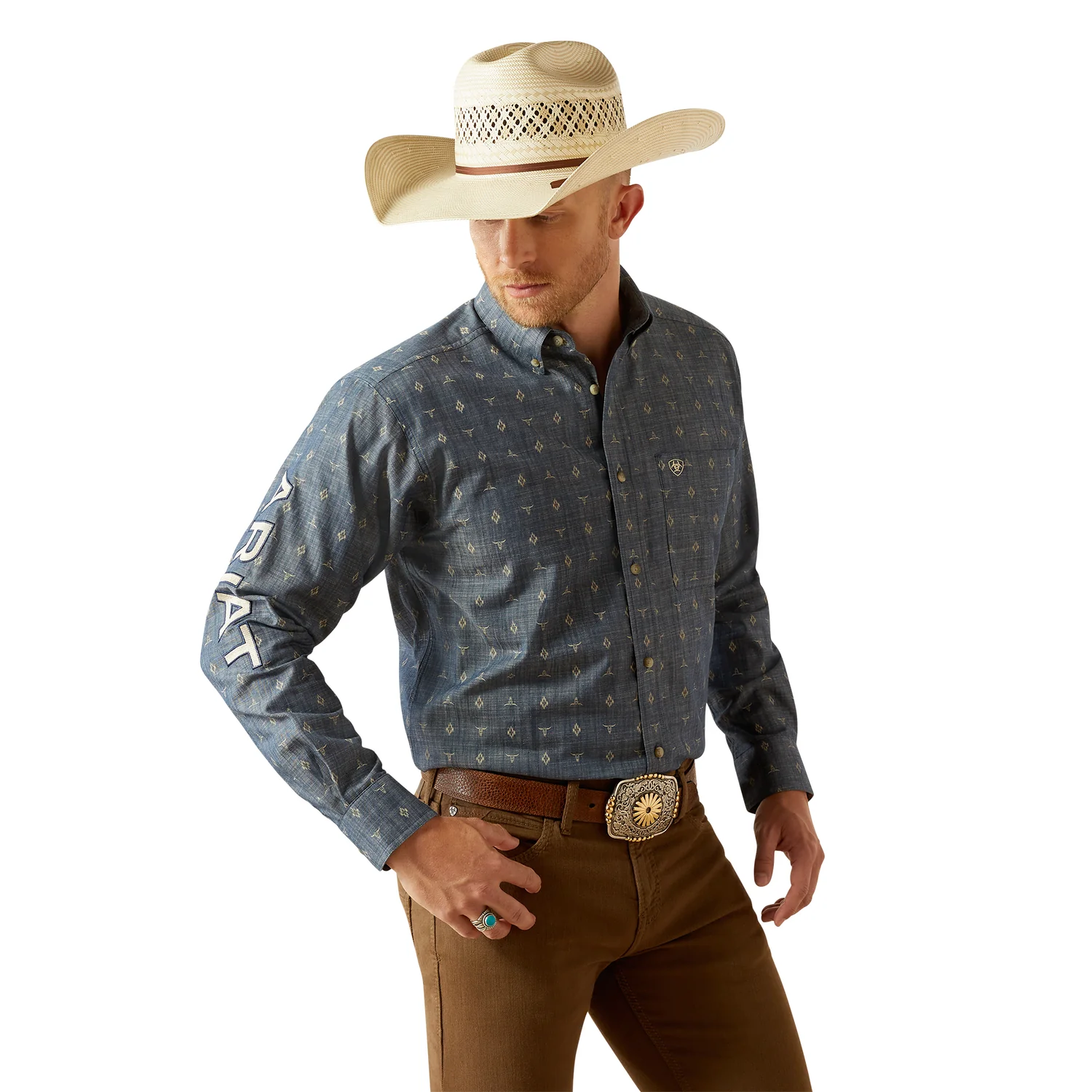 Ariat Men's Team Philibert Classic Fit Shirt - Chambray Blue/Khaki - Image 5