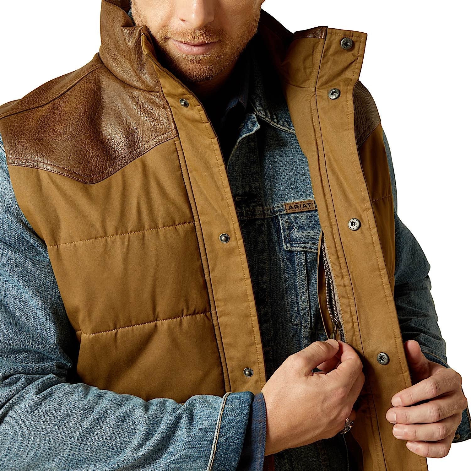Ariat Men's Western Quilted Vest - Cub Khaki/Brown - Image 5
