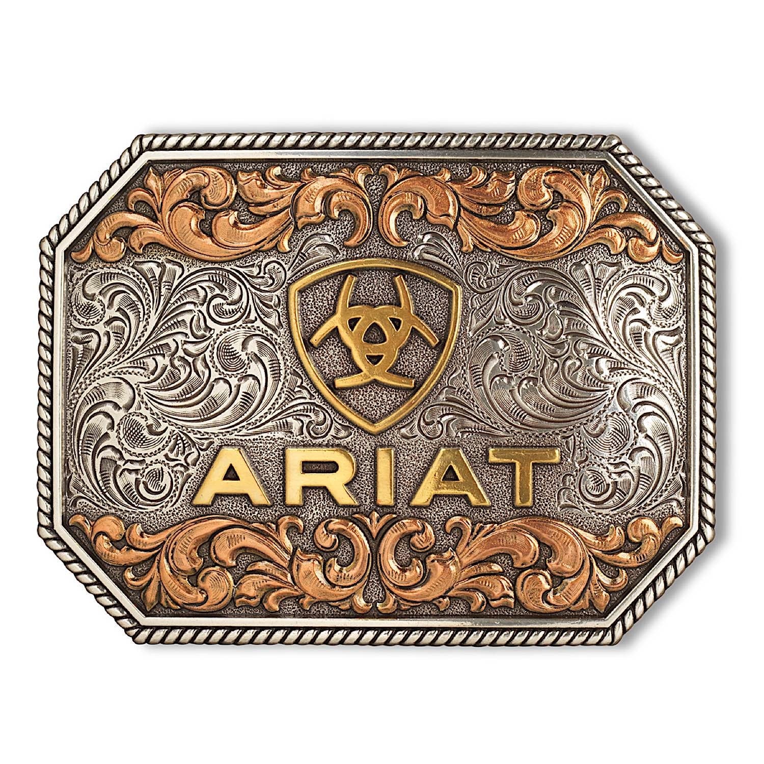 Ariat Rectangle Raised Ariat Logo Buckle - Aged Silver/Aged Gold