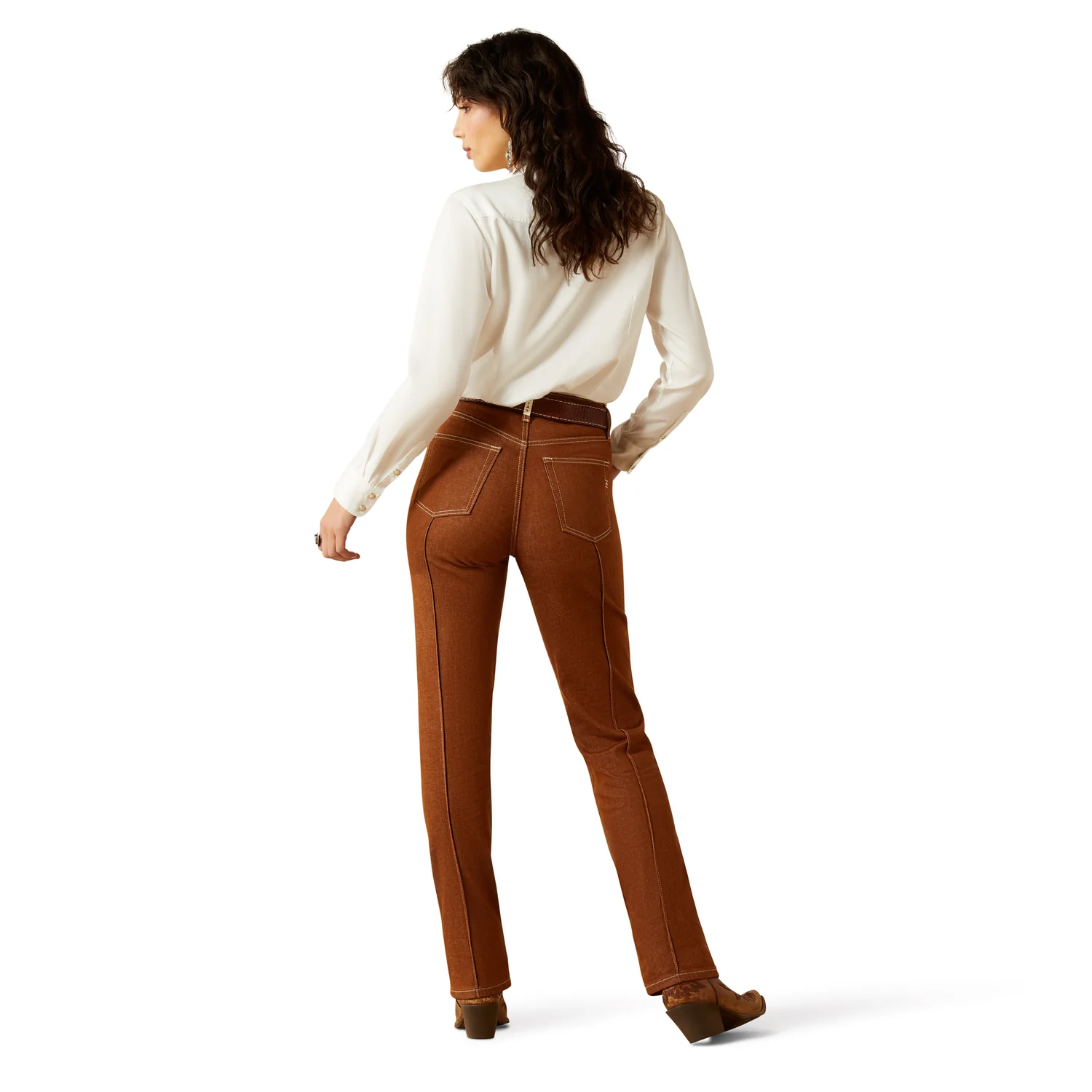 Ariat Women's Ultra High Rise Jazmine Relaxed Straight Leg Jean - Pecan Brown - Image 4