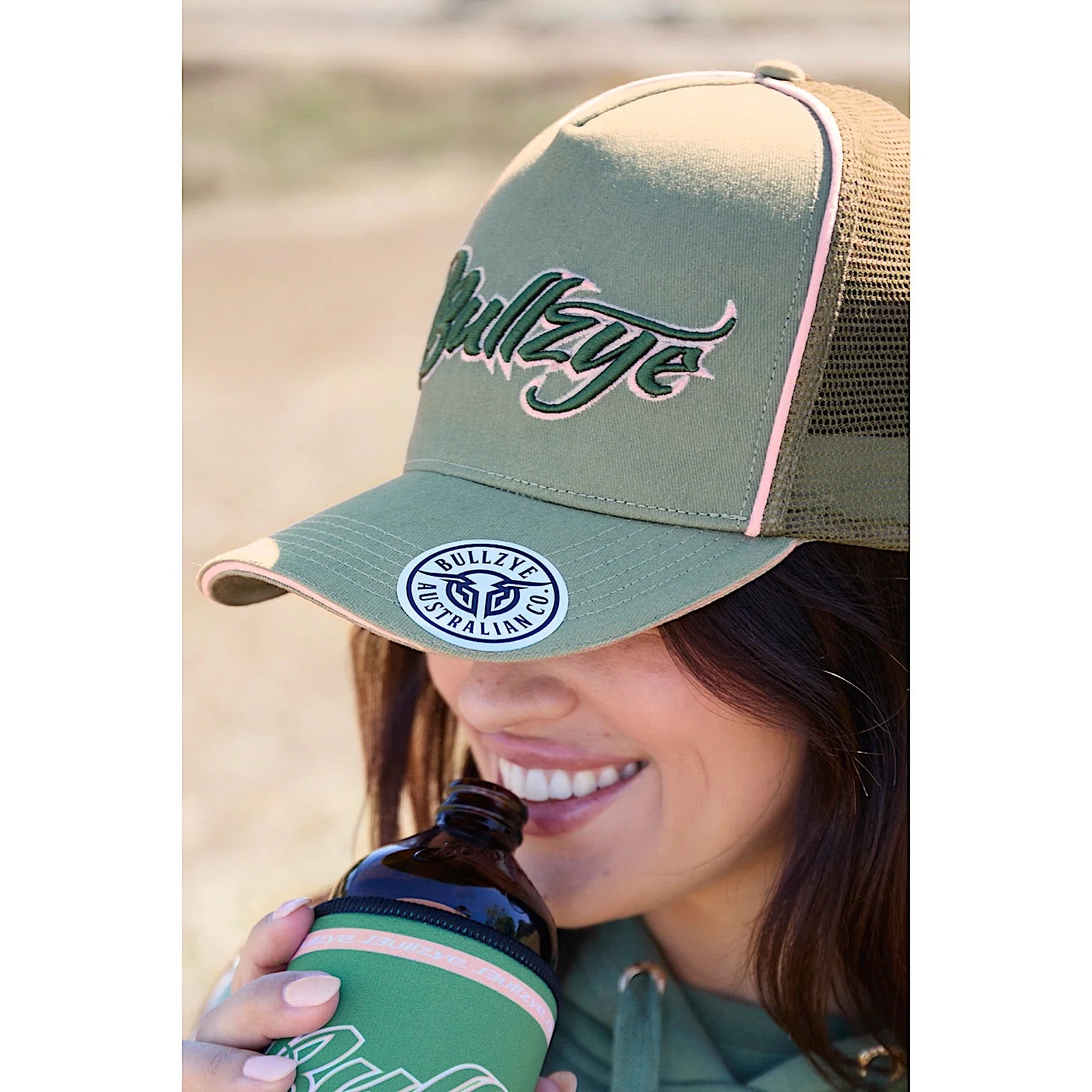 Bullzye Rhea High Profile Trucker Cap - Moss/Blush - Image 3