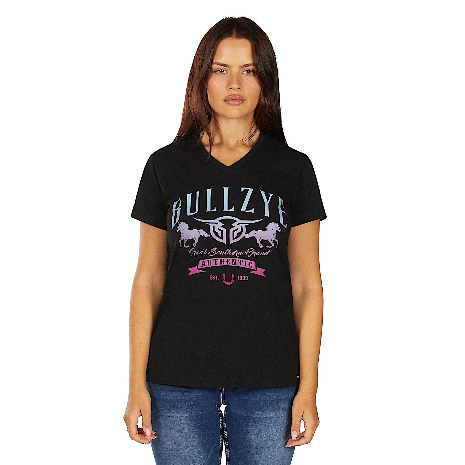Bullzye Women's Jemma V-Neck Short Sleeve T Shirt - Black - Image 2