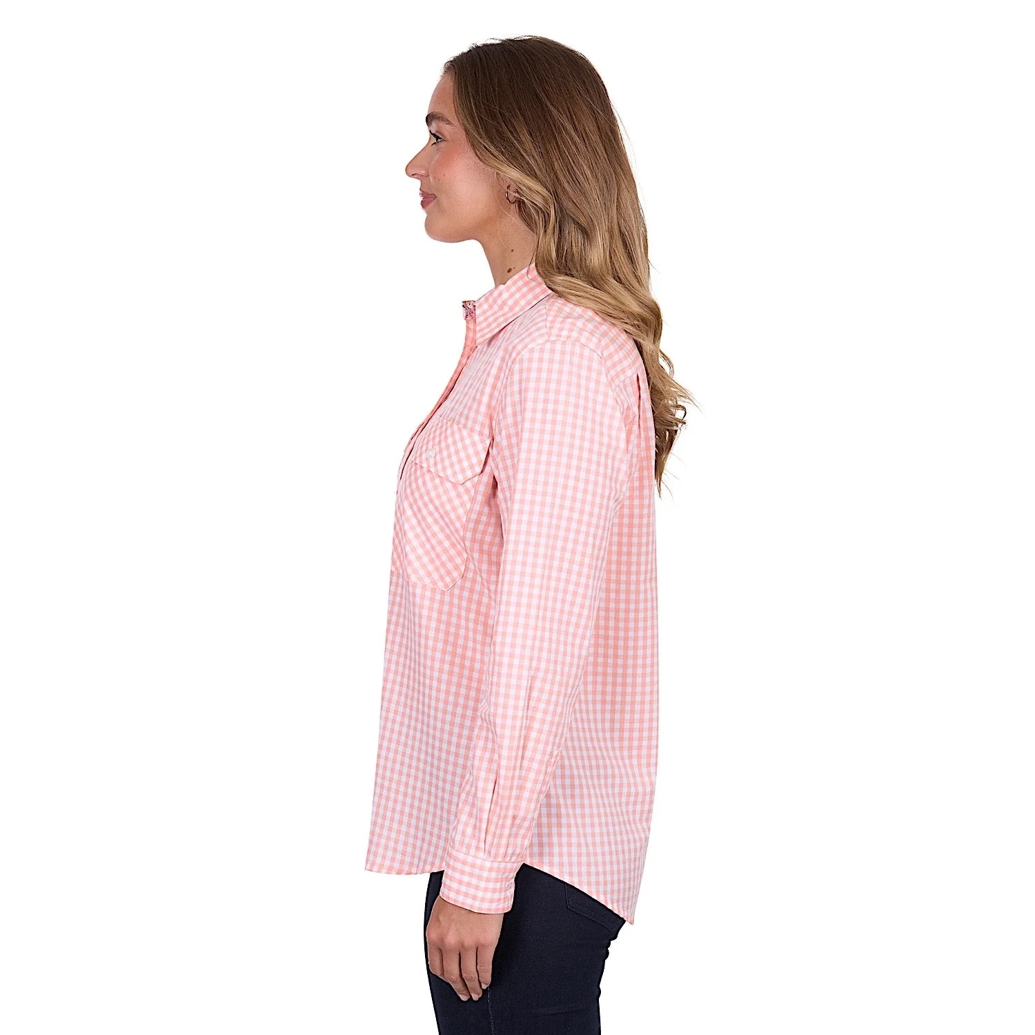 Hard Slog Women's Jen Half Placket Long Sleeve Shirt - Coral - Image 3