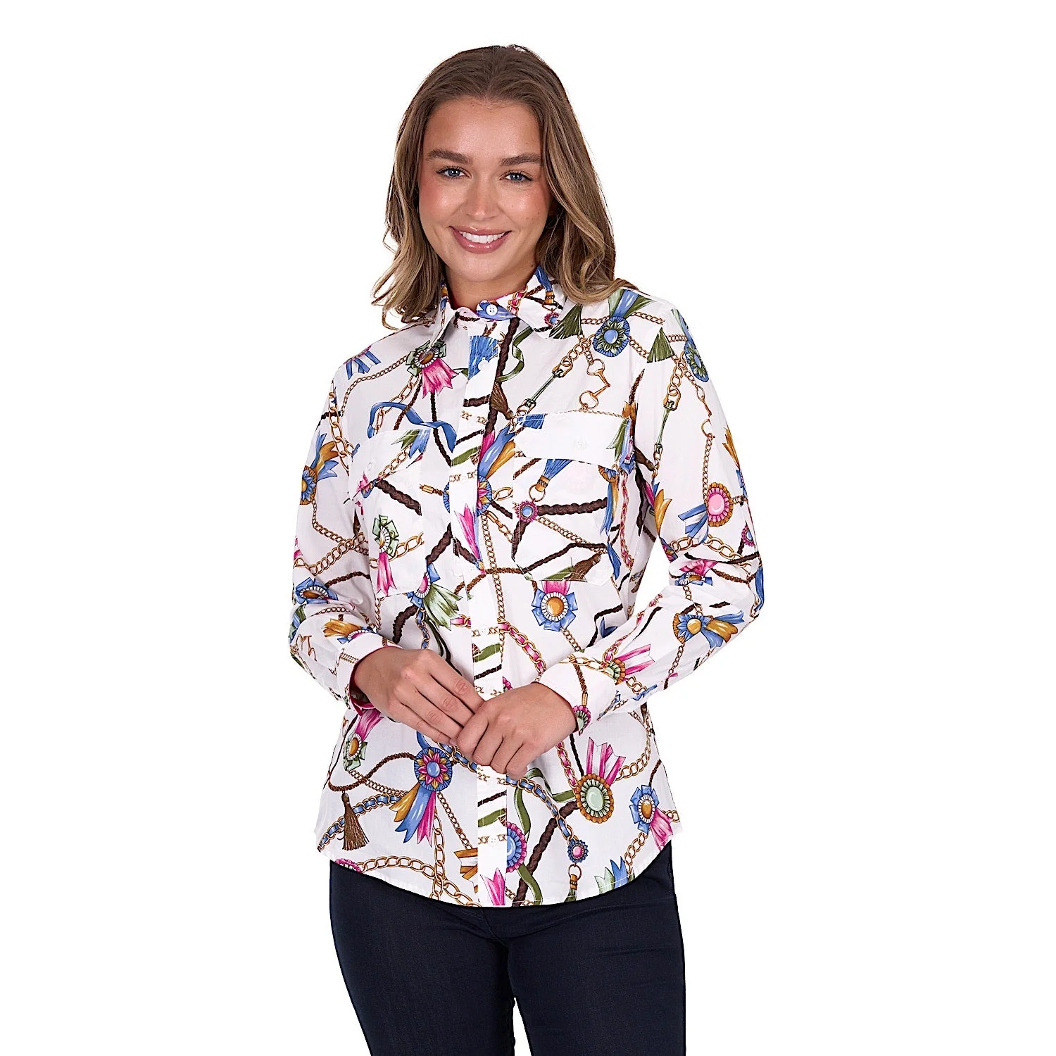 Hard Slog Women's Jolie Full Placket Long Sleeve Shirt - White