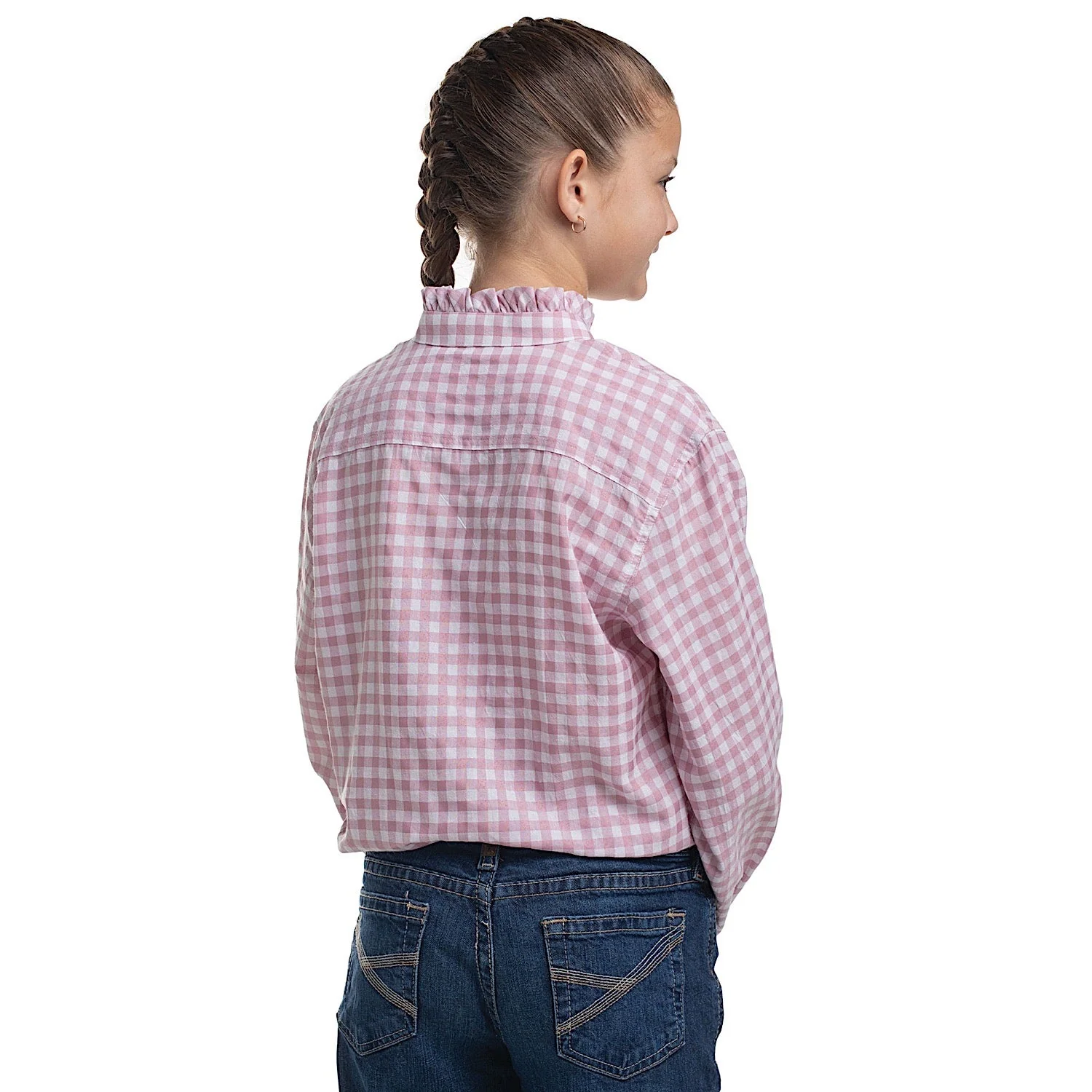 Just Country Girl's Gracie Frills Full Button Check Workshirt - Berry/White Check - Image 2