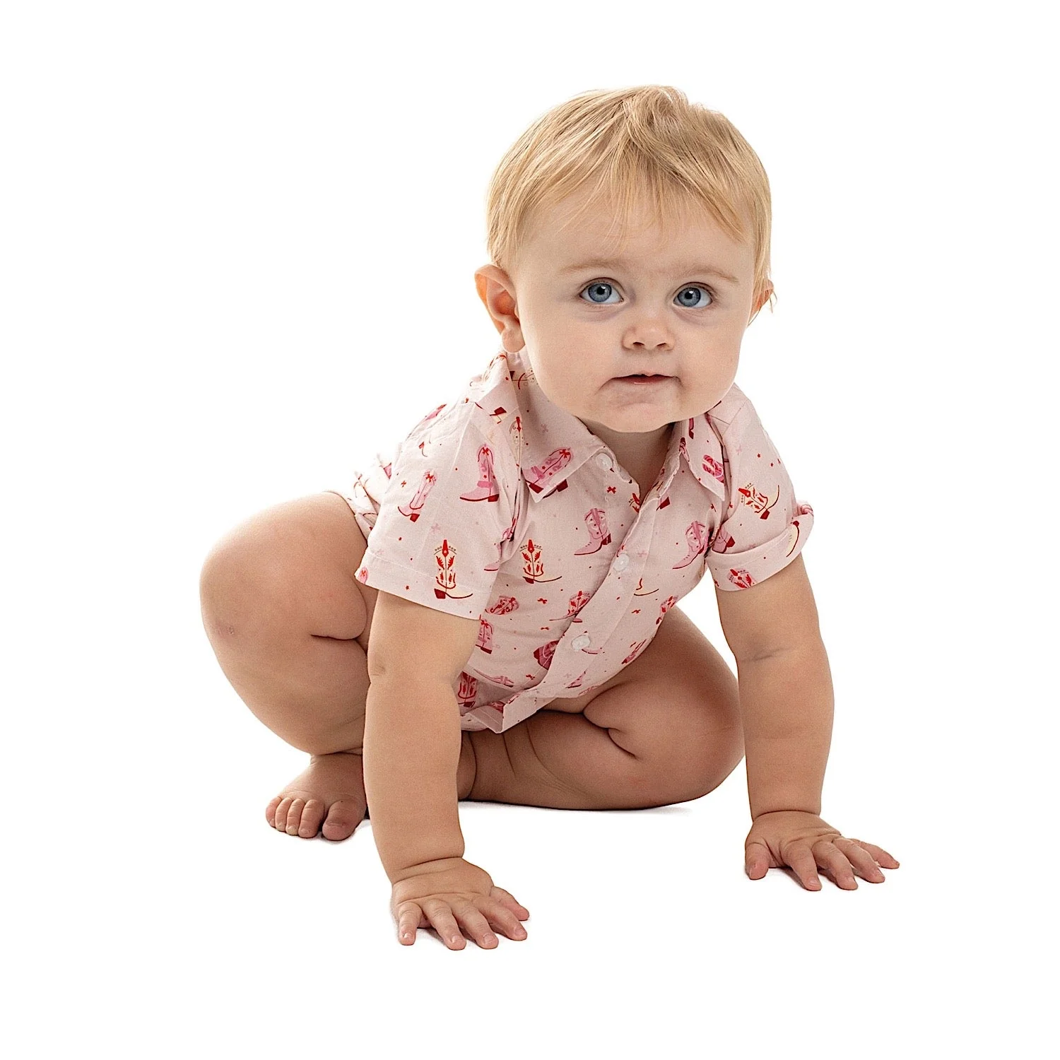 Just Country Infant Frankie Short Sleeve Full Button Print Jumpsuit - Baby Pink Boots - Image 2