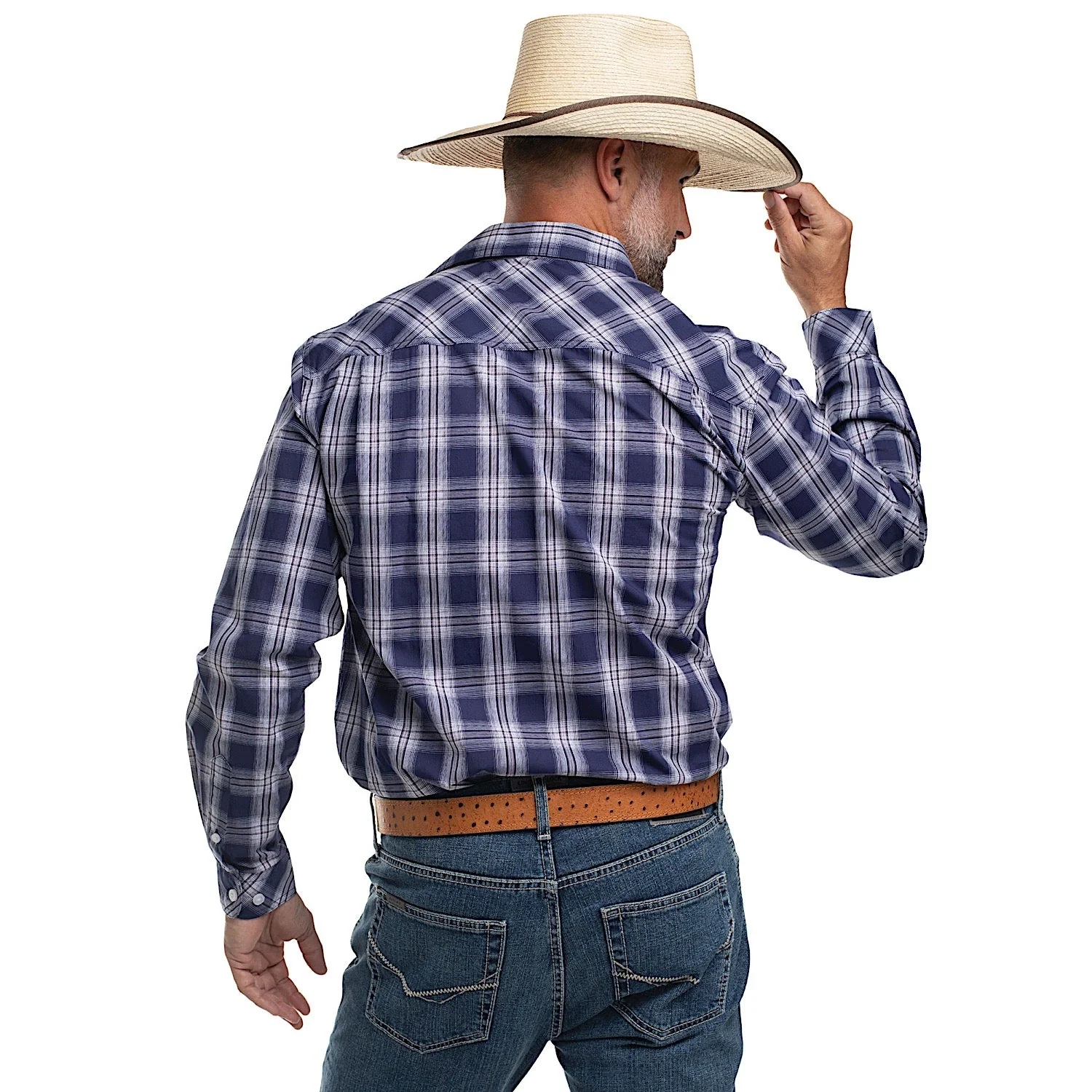 Just Country Men's Austin Full Button Workshirt - Navy & White Plaid - Image 2