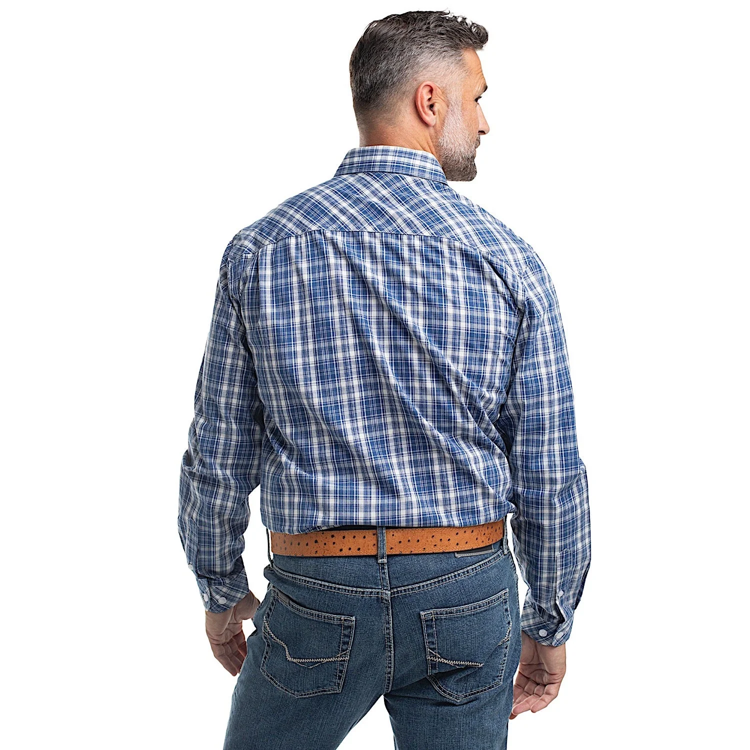 Just Country Men's Austin Full Button Workshirt - Royal Blue & White Plaid - Image 2
