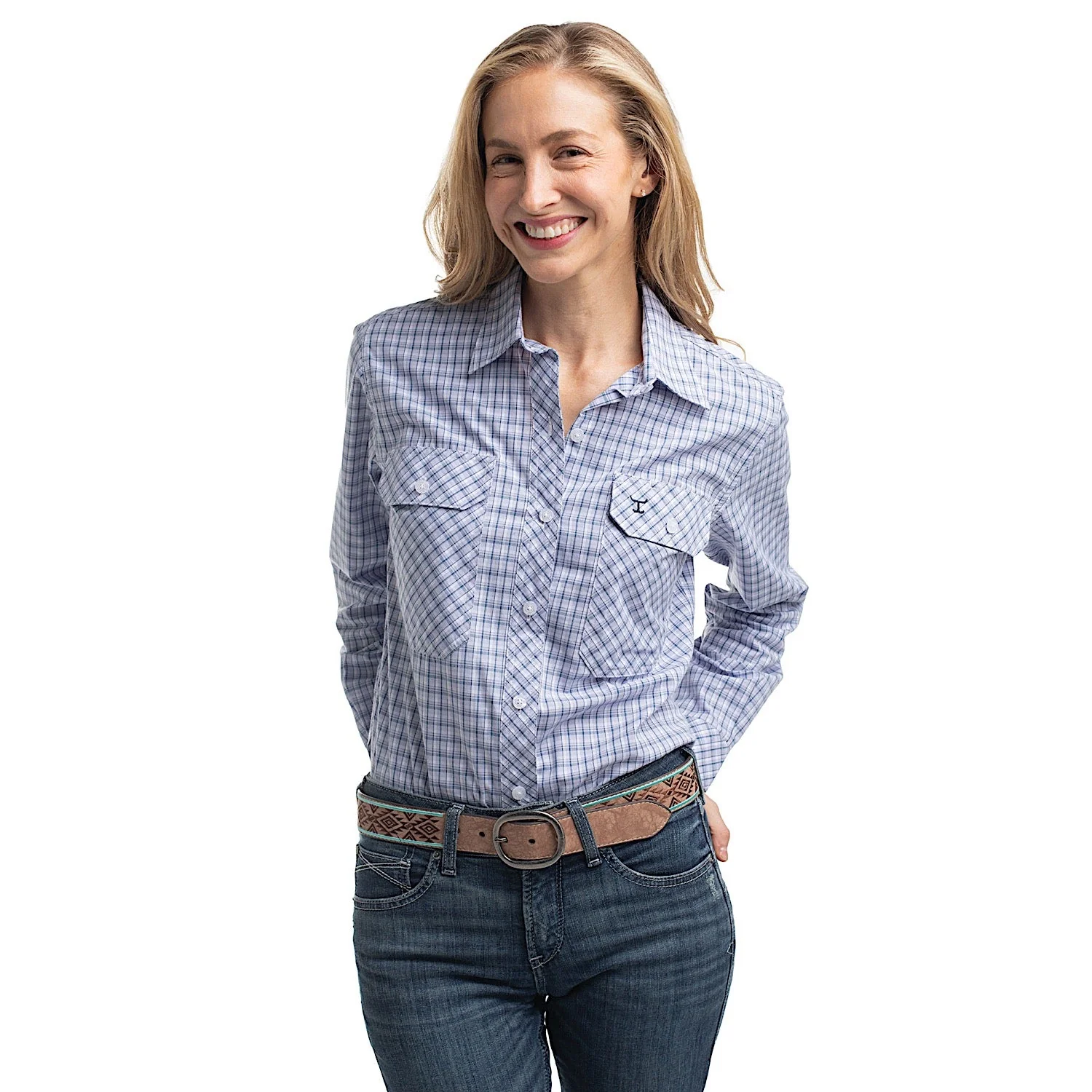 Just Country Women's Abbey Full Button Check Workshirt - Navy & Lavender Check