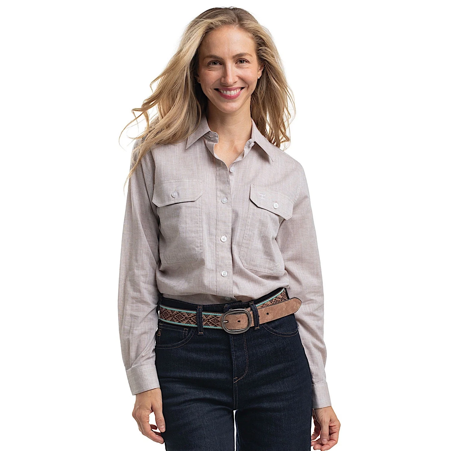Just Country Women's Abbey Full Button Print Workshirt - Latte