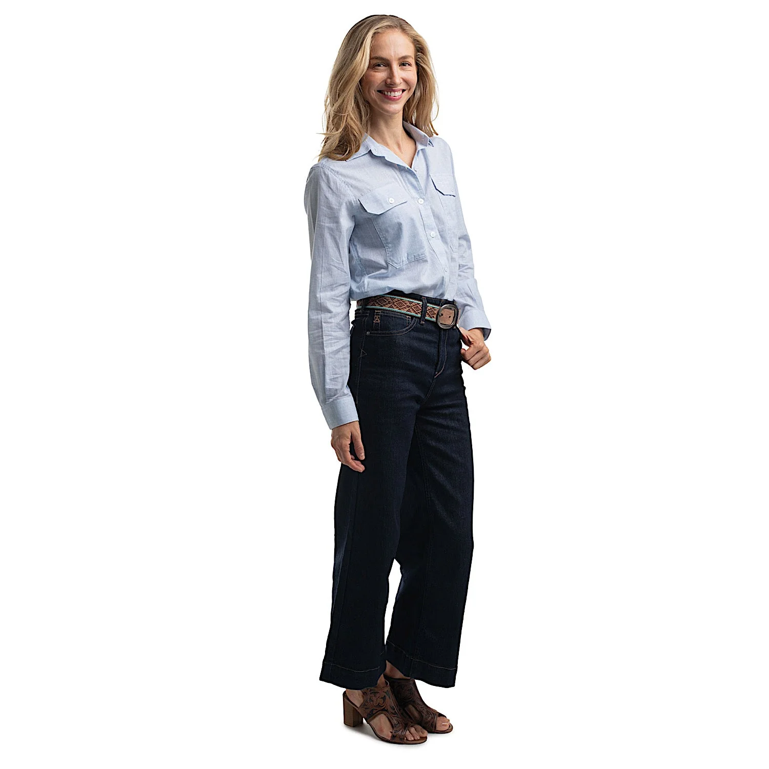 Just Country Women's Abbey Full Button Print Workshirt - Powder Blue - Image 3