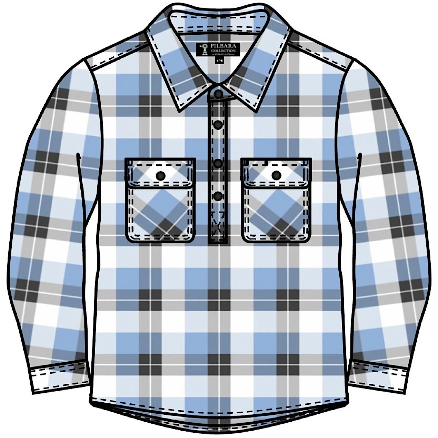 Pilbara Kid's Closed Front Flannelette Shirt - Cerulean/Grey/White
