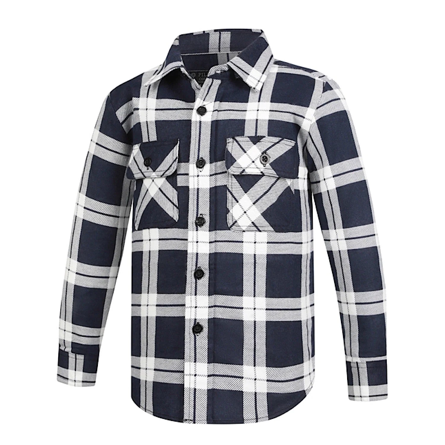 Pilbara Kid's Full Button Front Flannelette Shirt - Navy / White