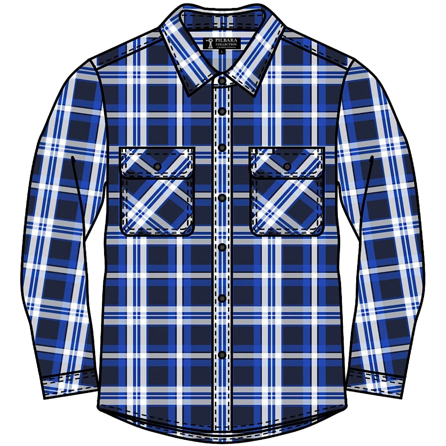 Pilbara Men's Open Front Flannelette Shirt - Royal / Navy / White - Image 2