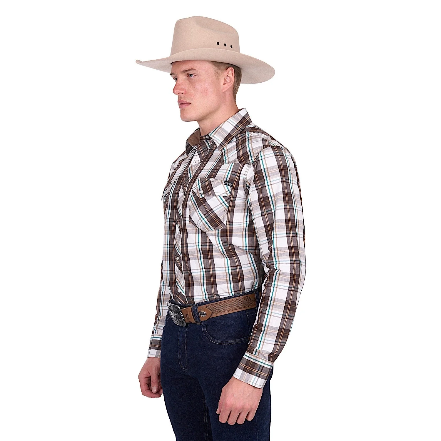 Pure Western Men's Roger Shirt - Dark Tan/White - Image 3