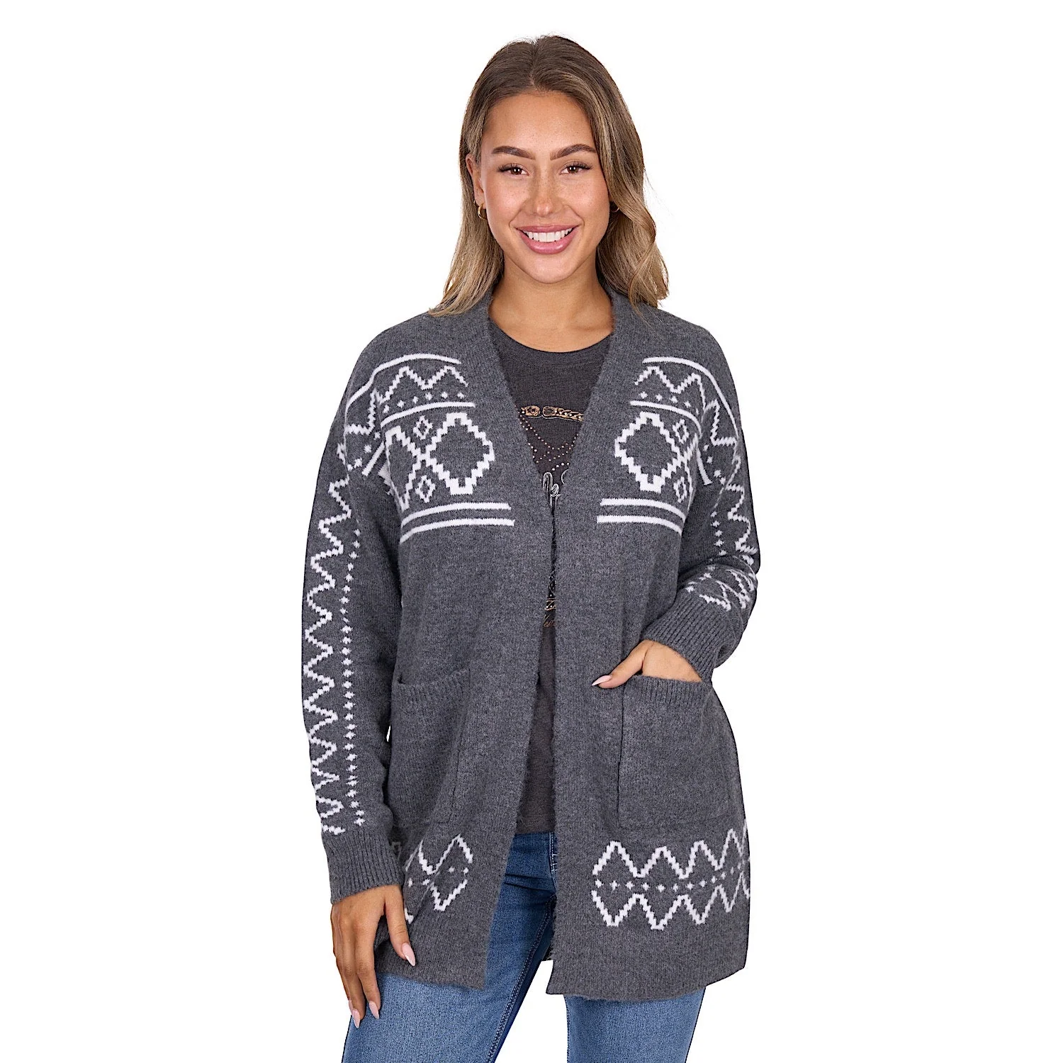 Pure Western Women's Cora Knitted Cardigan - Charcoal Marle