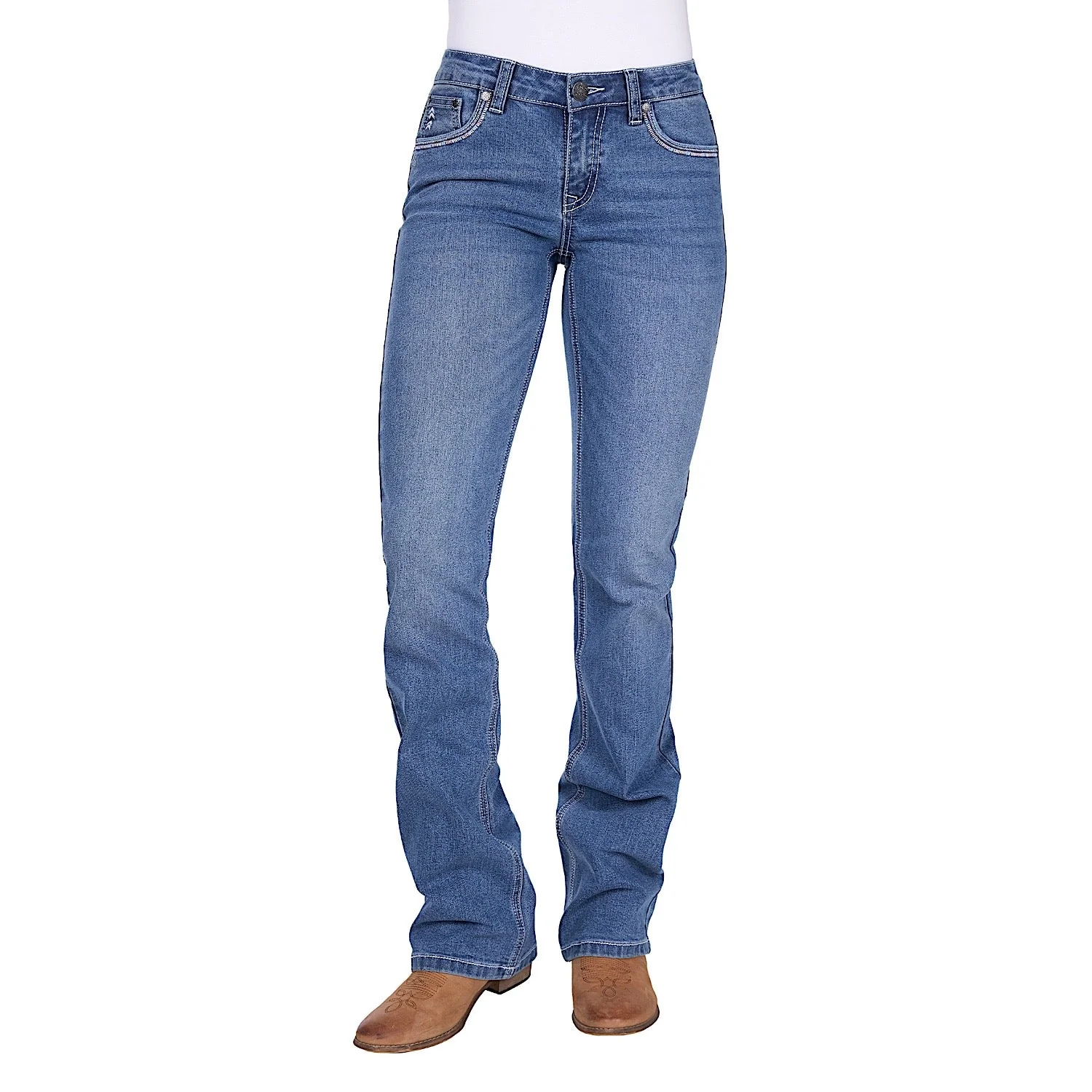 Pure Western Women's Pat Relaxed Rider Mid Rise Jean 36L - Retro Blue