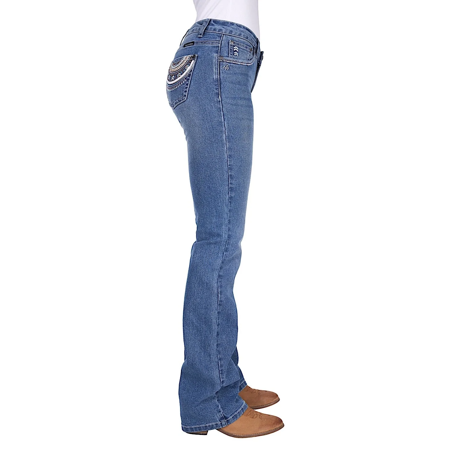 Pure Western Women's Pat Relaxed Rider Mid Rise Jean 36L - Retro Blue - Image 3