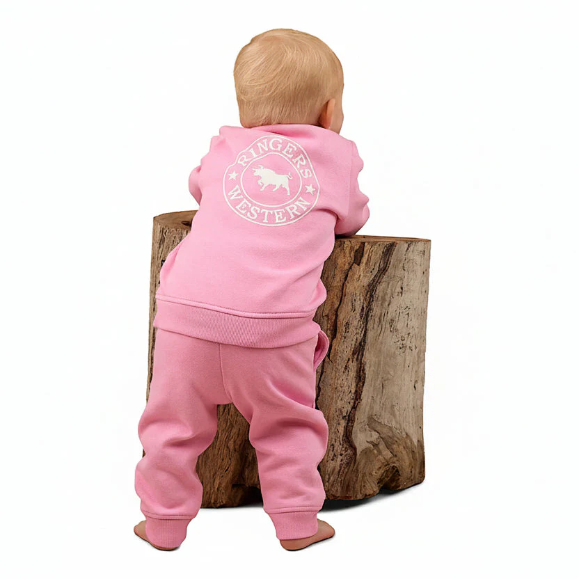 Ringers Western Babies Mini Ringer Signature Bull Fleece Trackpants - Pink/White - Image 2