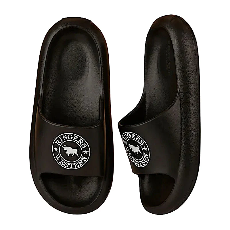 Ringers Western Unisex Freshy Sliders - Black with White Print - Image 3