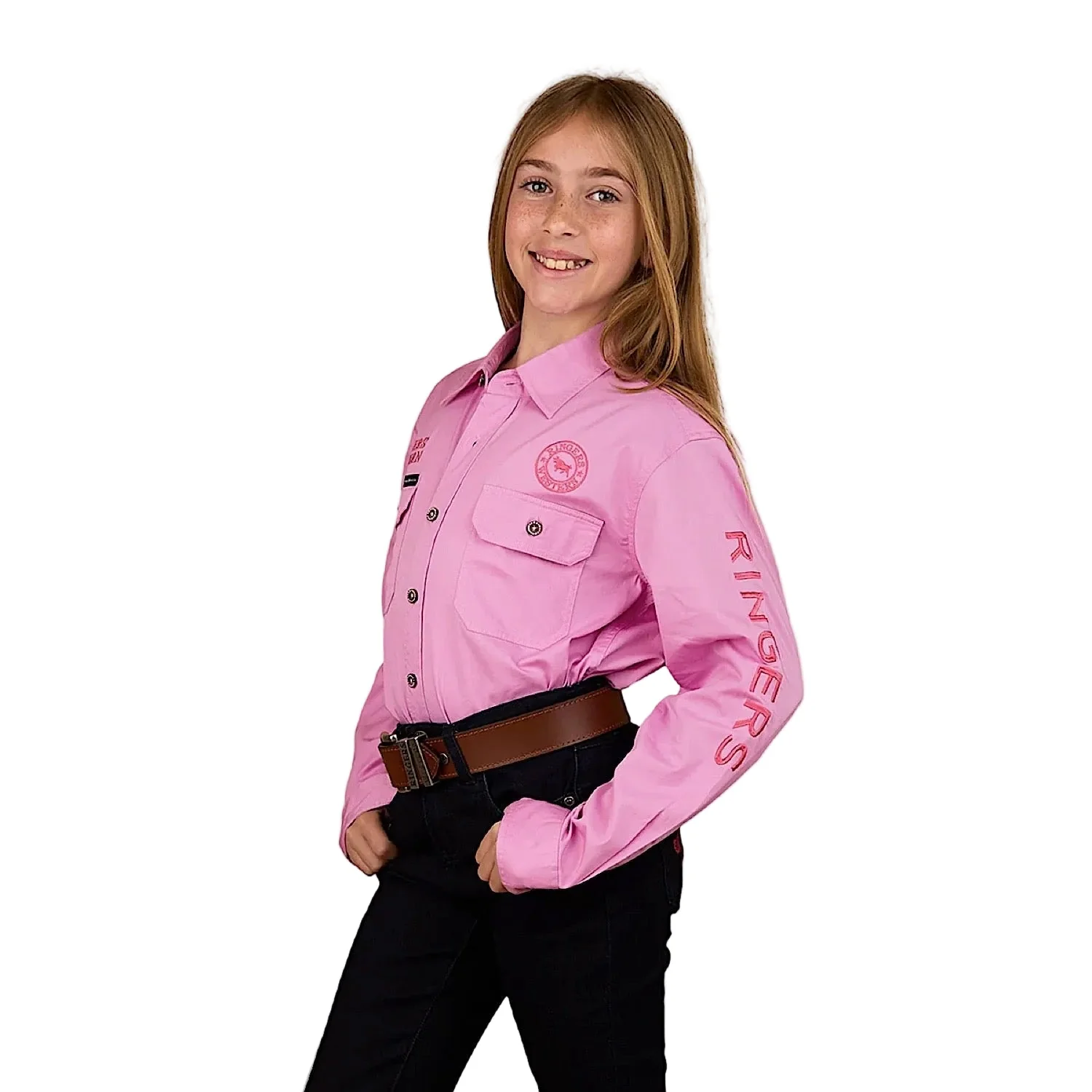 Ringers Western Kid's Jackaroo Full Button Printed Work Shirt - Pastel Pink - Image 3