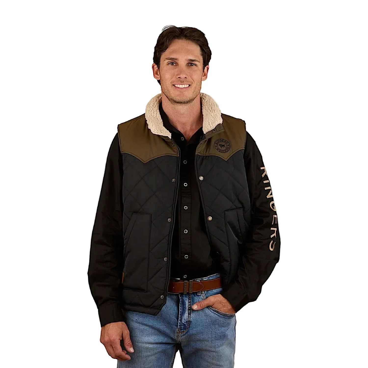 Ringers Western Men's McKinlay Puffer Vest - Military Green / Black