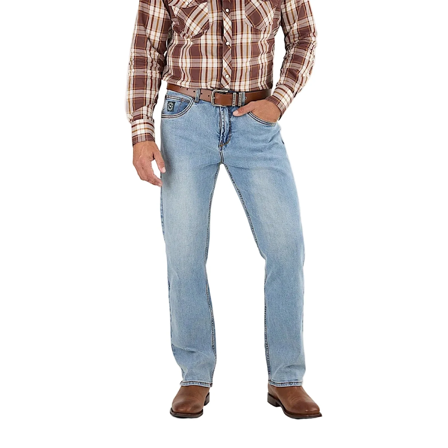 Ringers Western Men's Muster Slim Straight Fit Jean - Light Wash Blue