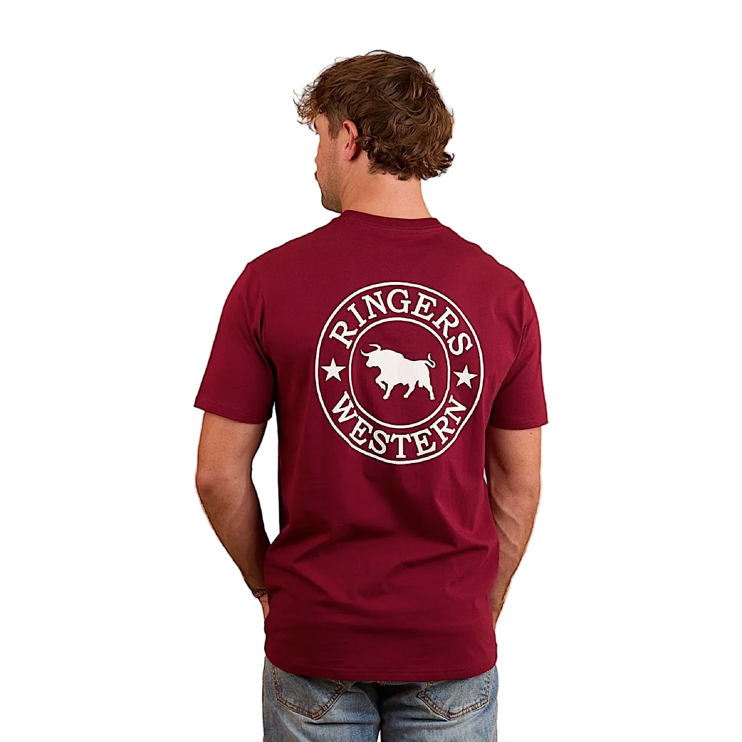 Ringers Western Men's Signature Bull Classic Fit T-Shirt - Burgundy/White - Image 2