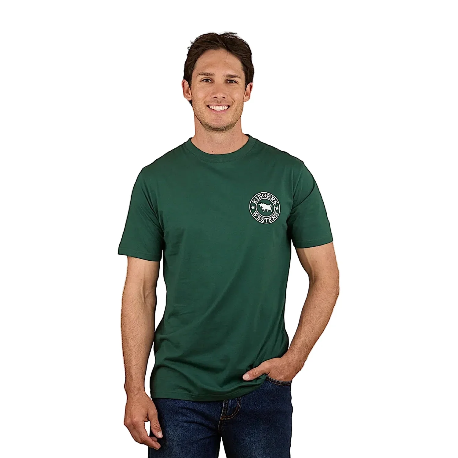 Ringers Western Men's Signature Bull Classic Fit T-Shirt - Pine Green with White Print - Image 2
