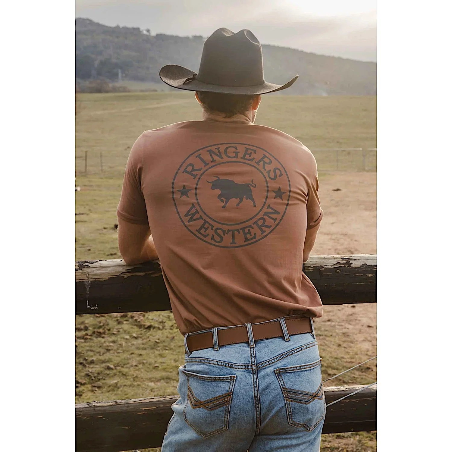 Ringers Western Men's Signature Bull Classic Fit T-Shirt - Saddle Brown/Charcoal - Image 4