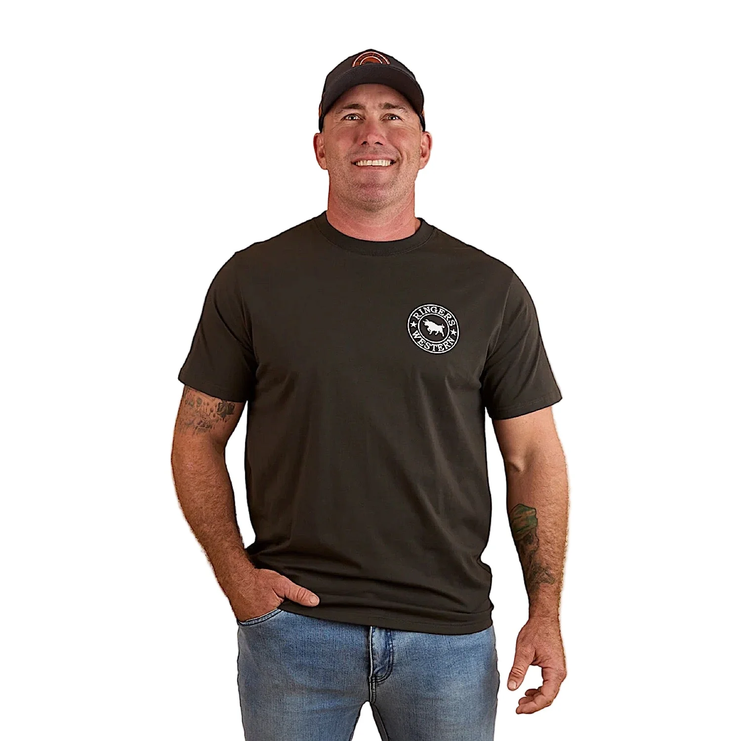 Ringers Western Signature Bull Men's Loose T-Shirt - Charcoal/White - Image 2