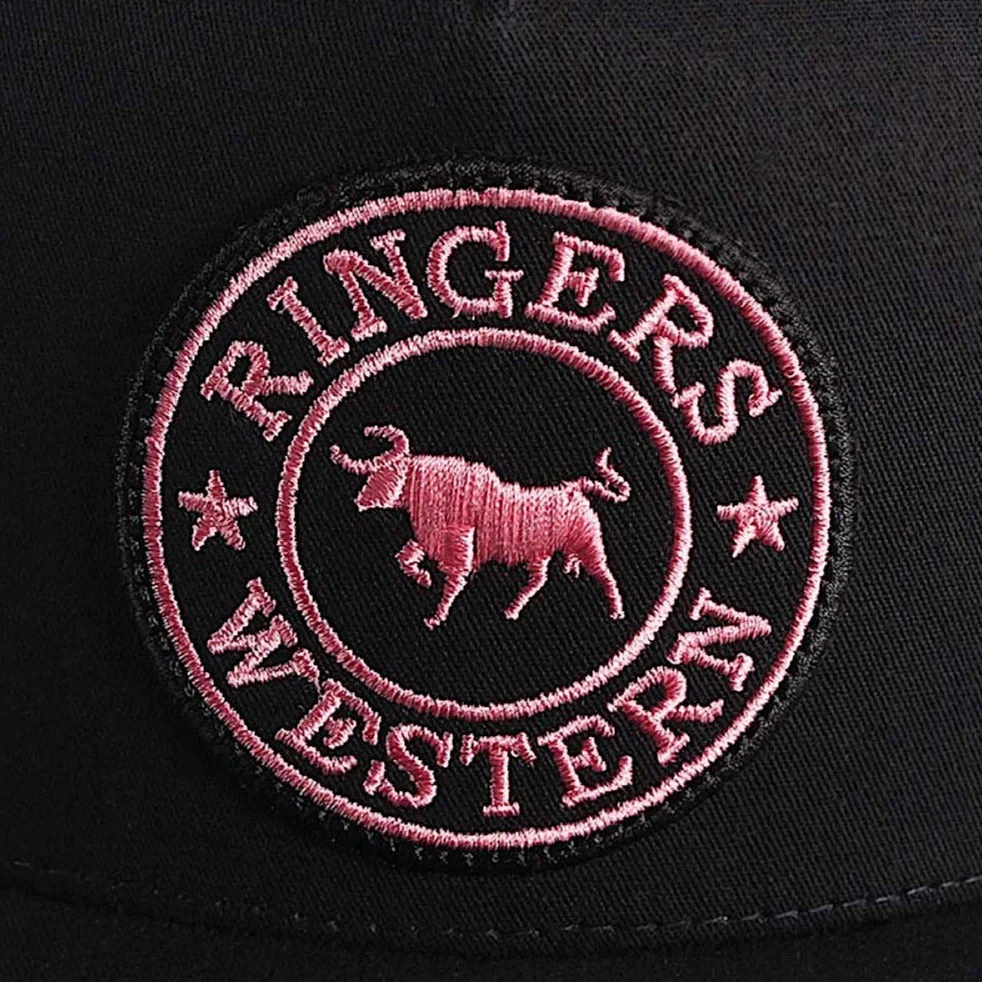 Ringers Western Signature Bull Trucker Cap - Black with Black & Pink Patch - Image 3
