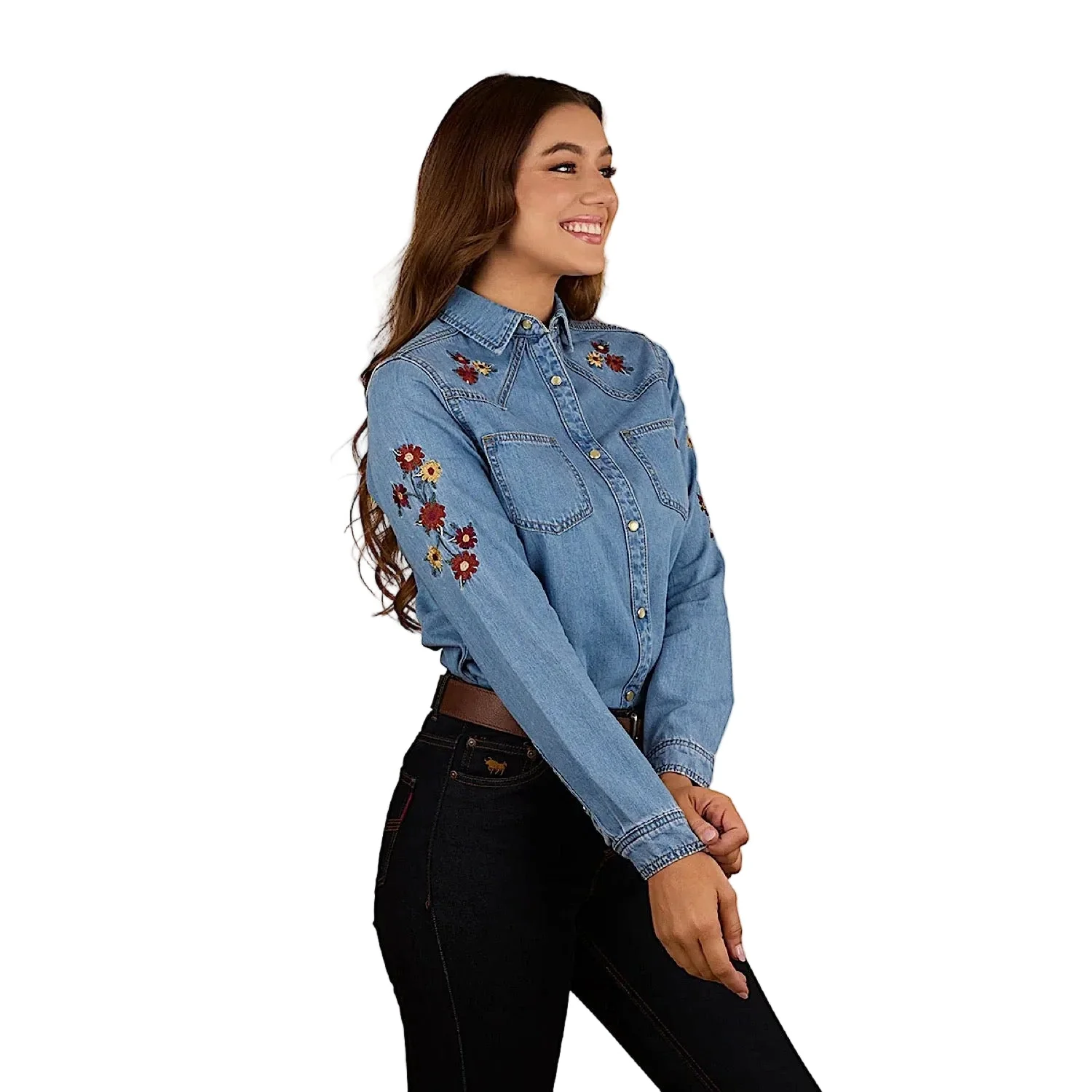 Ringers Western Women's In Bloom Western Shirt - Light Wash Blue - Image 3