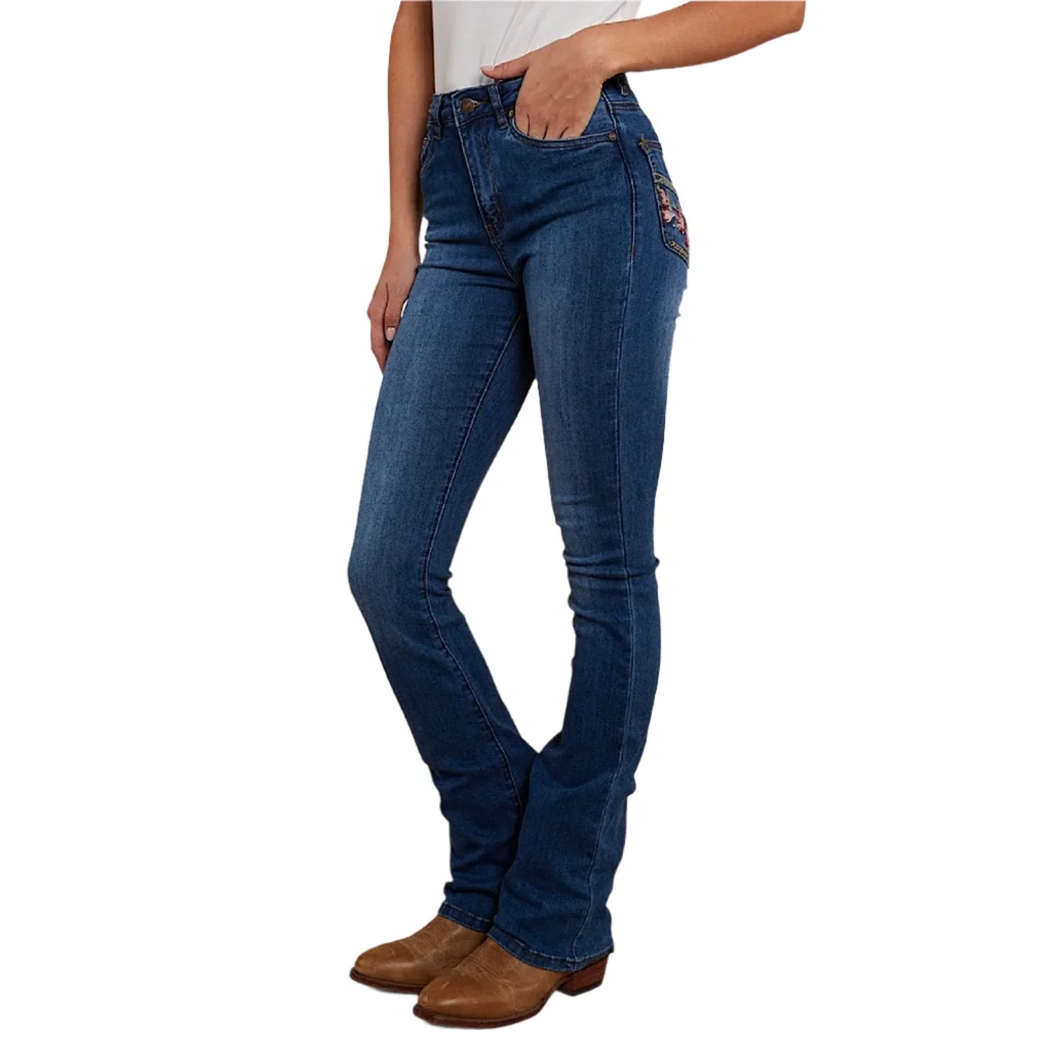 Ringers Western Women's Penny Rodeo High Rise Bootleg Jean - Vintage Blue Floral Pocket