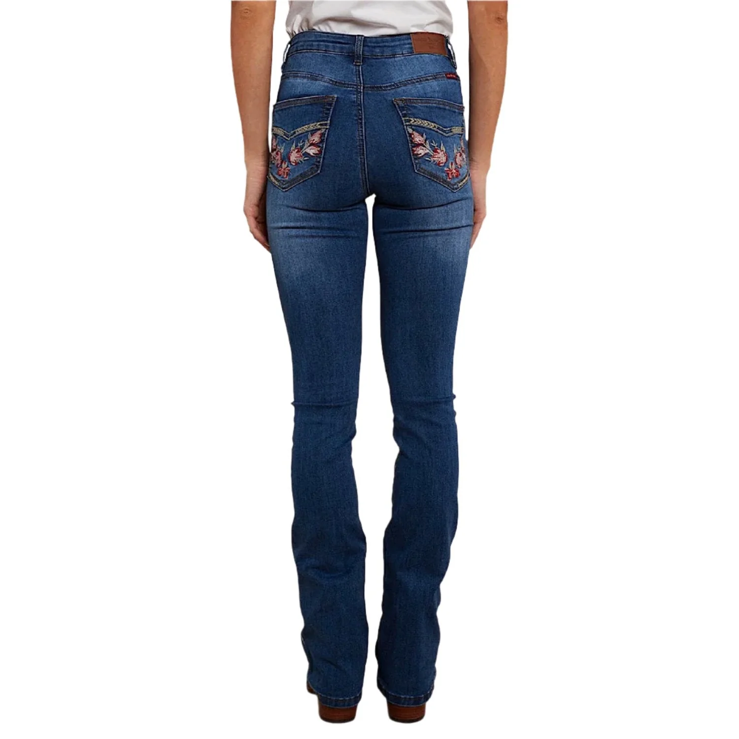 Ringers Western Women's Penny Rodeo High Rise Bootleg Jean - Vintage Blue Floral Pocket - Image 2