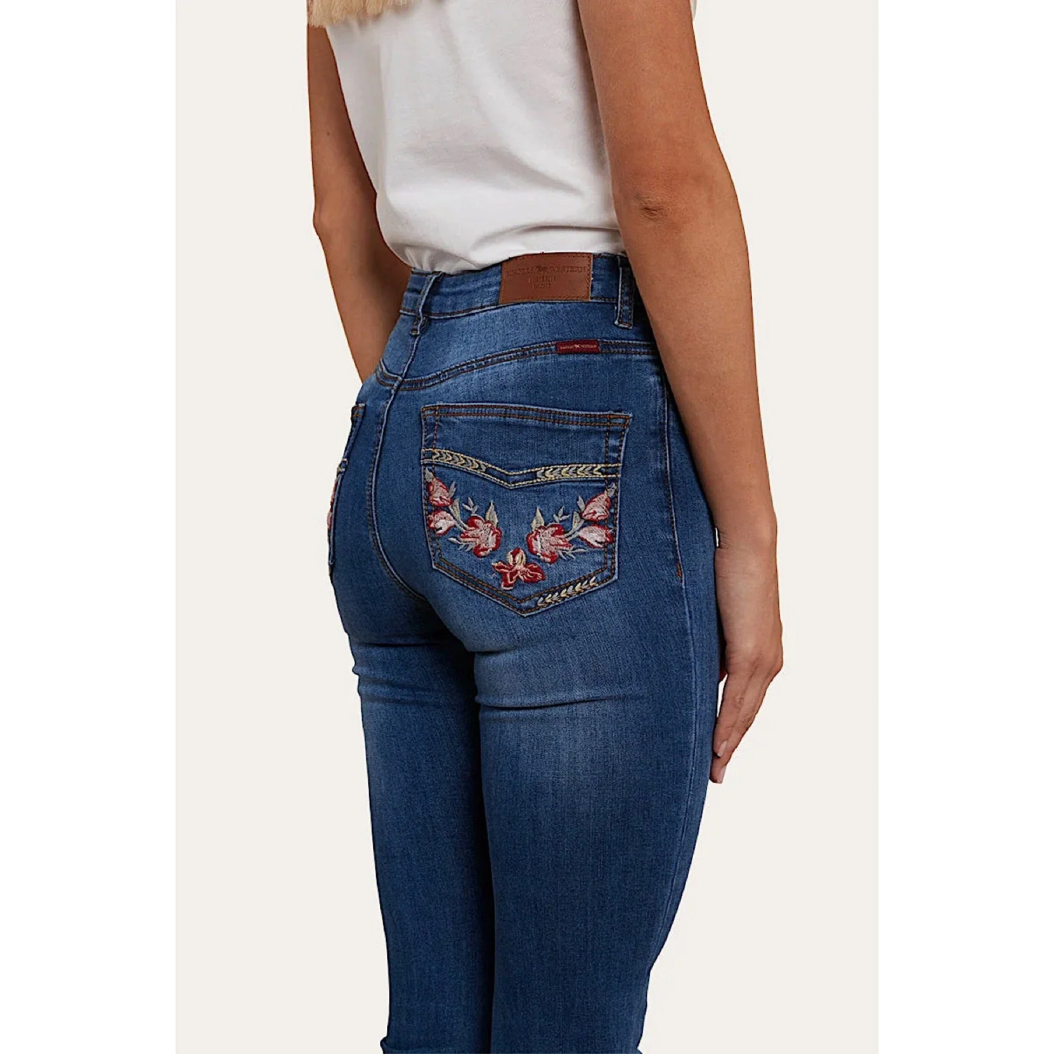 Ringers Western Women's Penny Rodeo High Rise Bootleg Jean - Vintage Blue Floral Pocket - Image 4