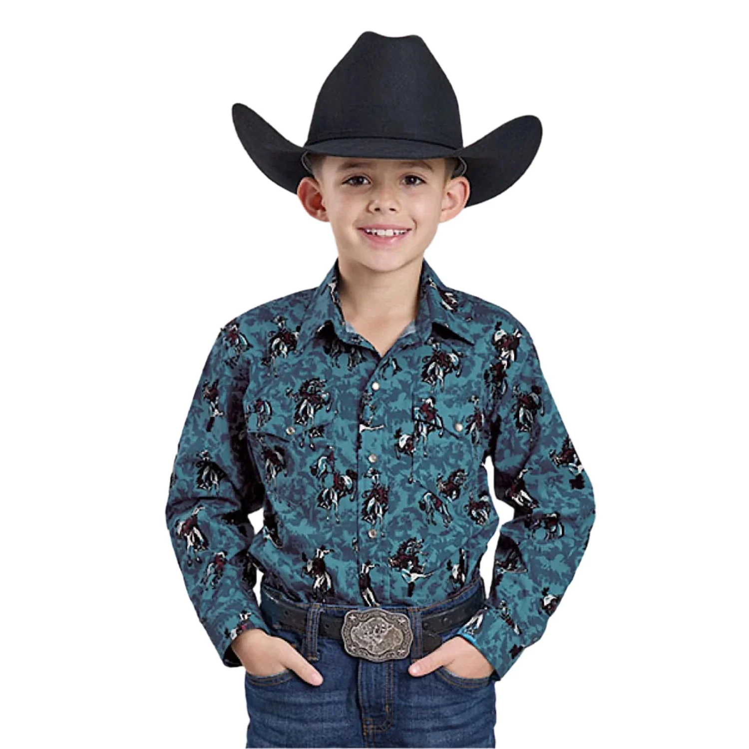 Roper Boy's Vintage Collection Shirt - Bronco Print on Blue