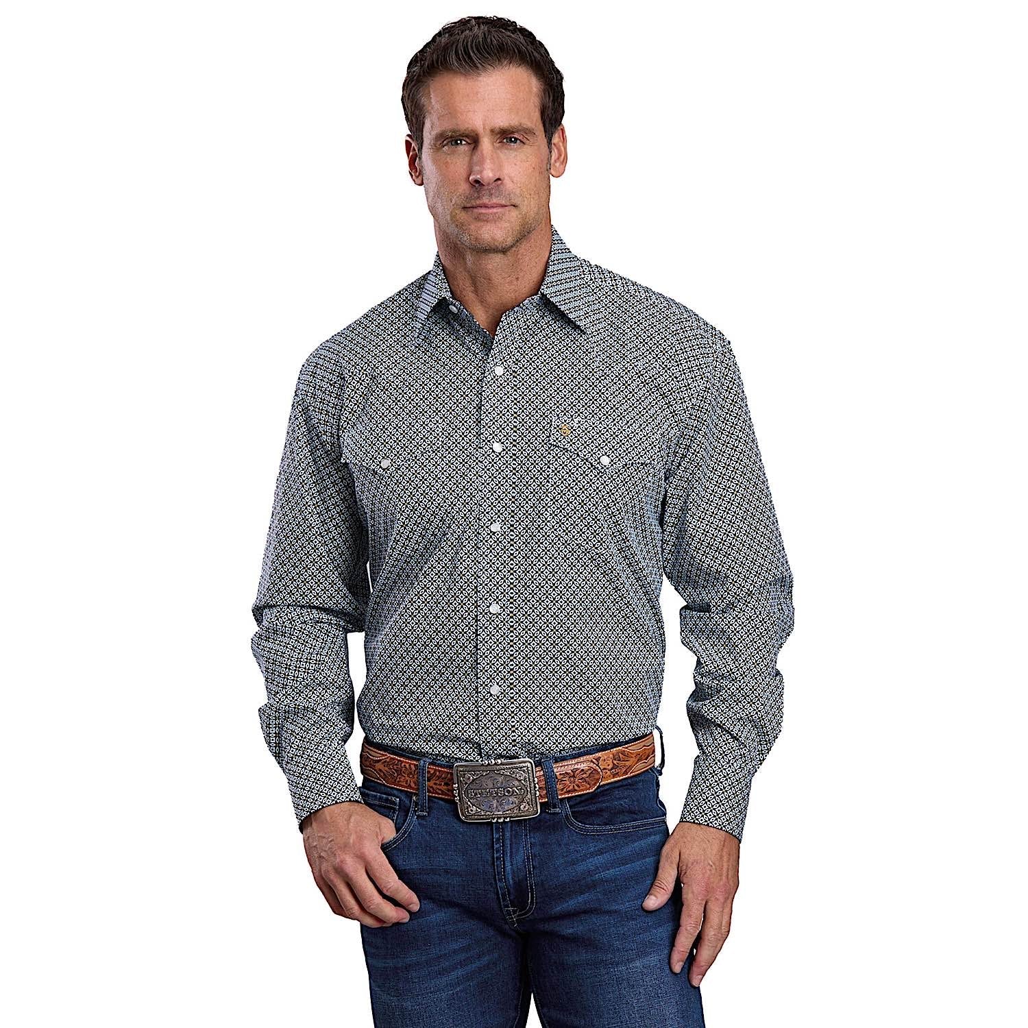 Stetson Men's 2 Pocket Print Shirt - Blue