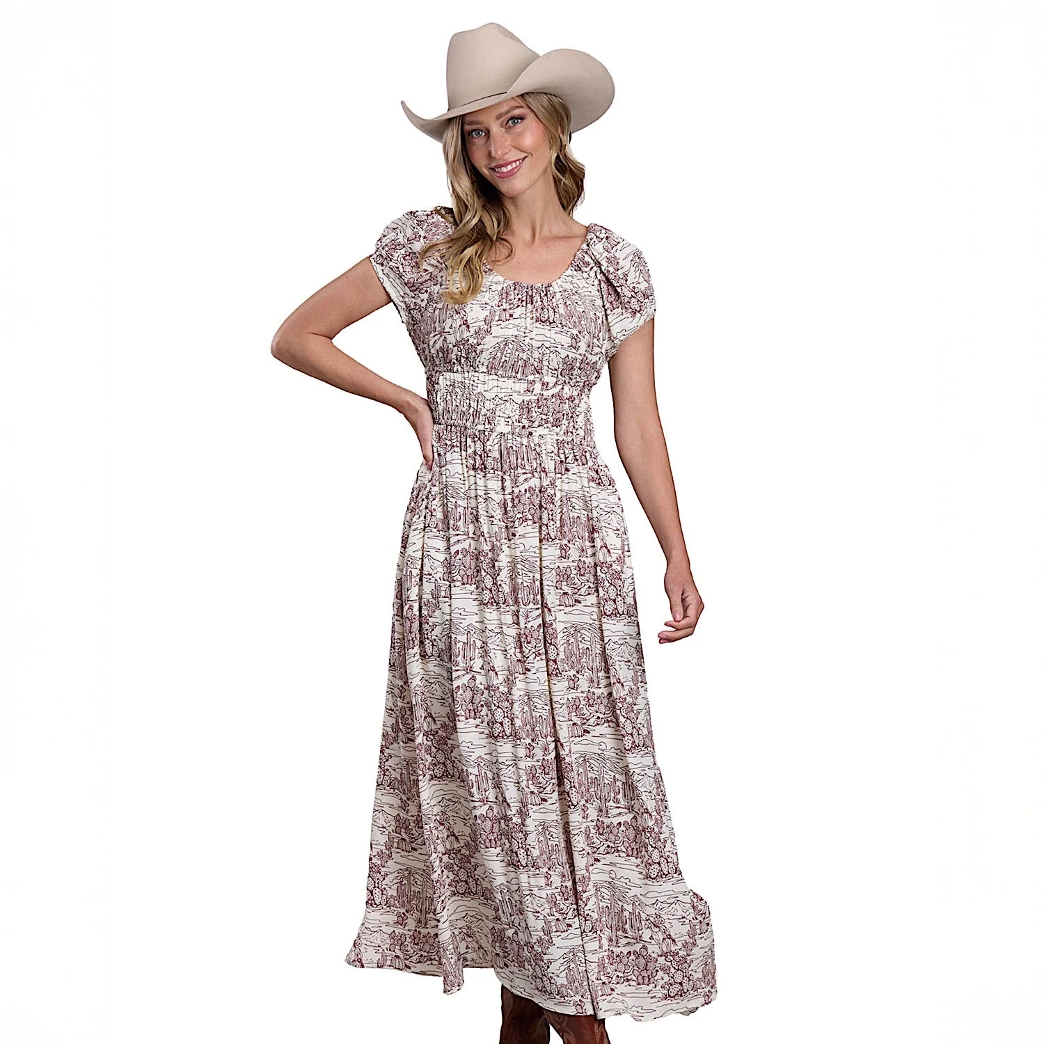 Stetson Women's Desert Toile Print Crepe Dress - White