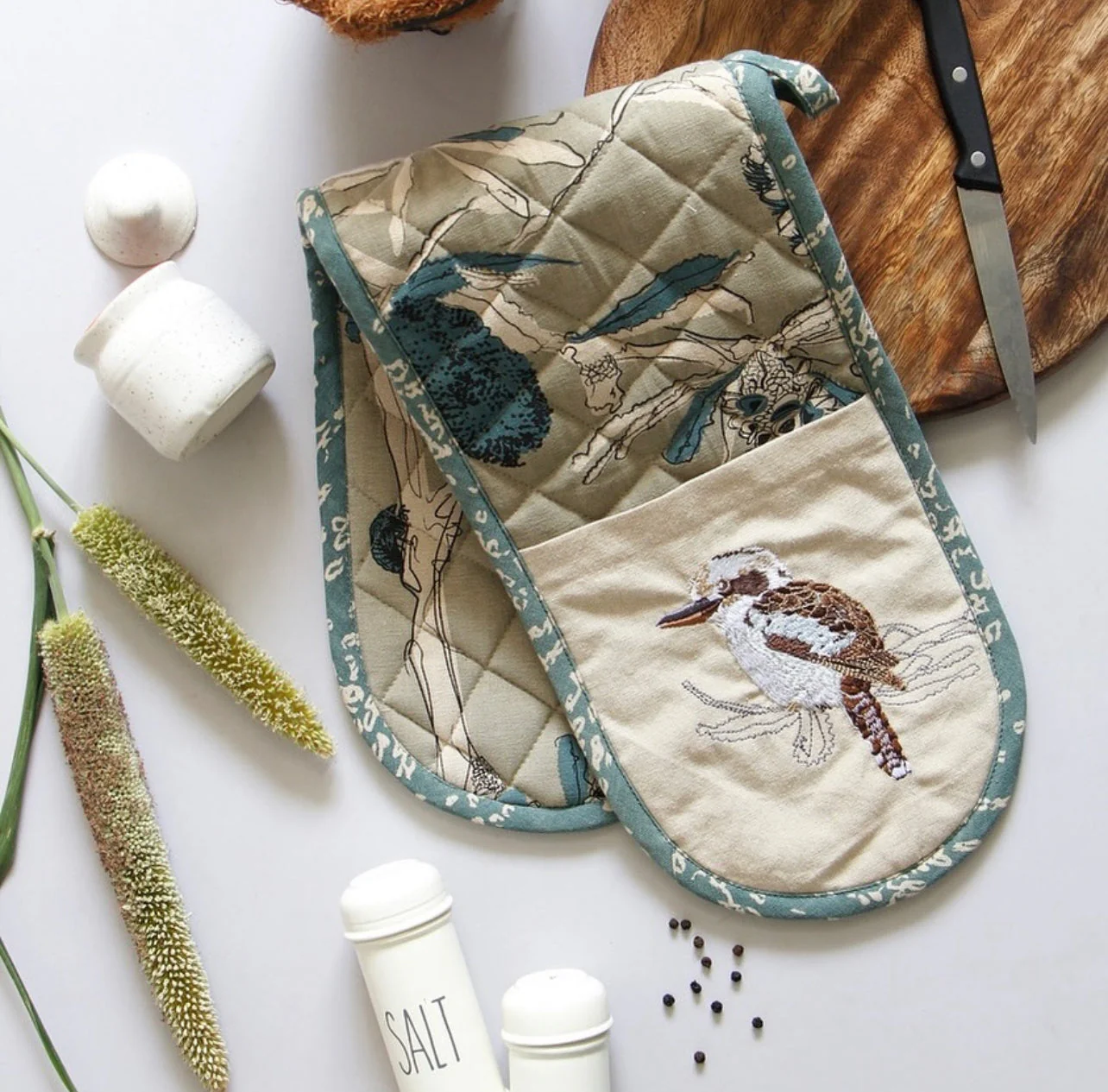 The Linen Press Double Mitt - Kookaburra & Banksia - Image 2