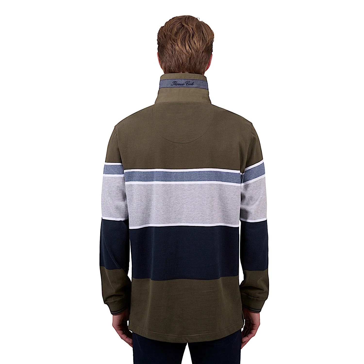 Thomas Cook Men's Tom Stripe Rugby - Dark Tan/Grey Marle - Image 4