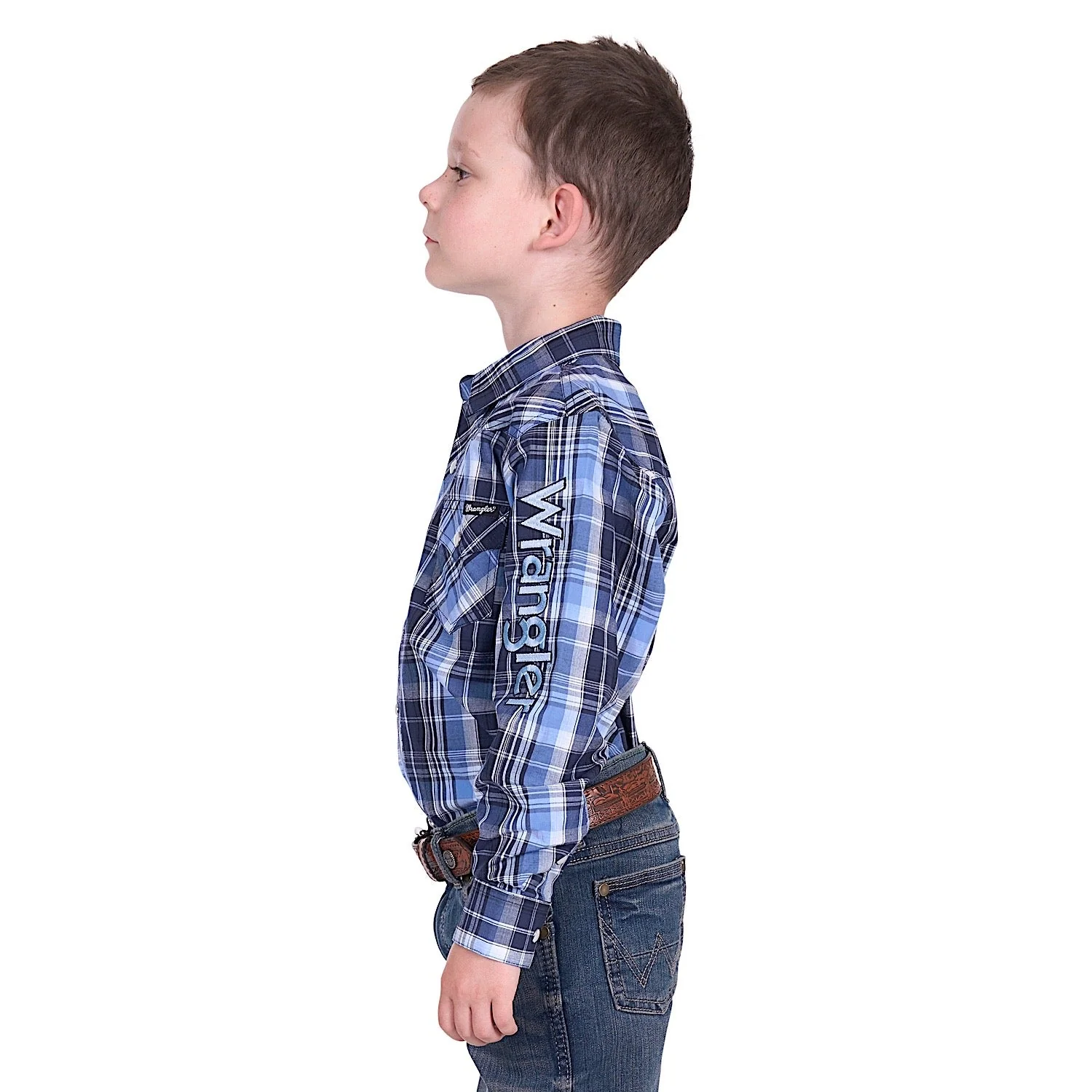 Wrangler Boy's Billy Logo Shirt - Navy/Light Blue - Image 3