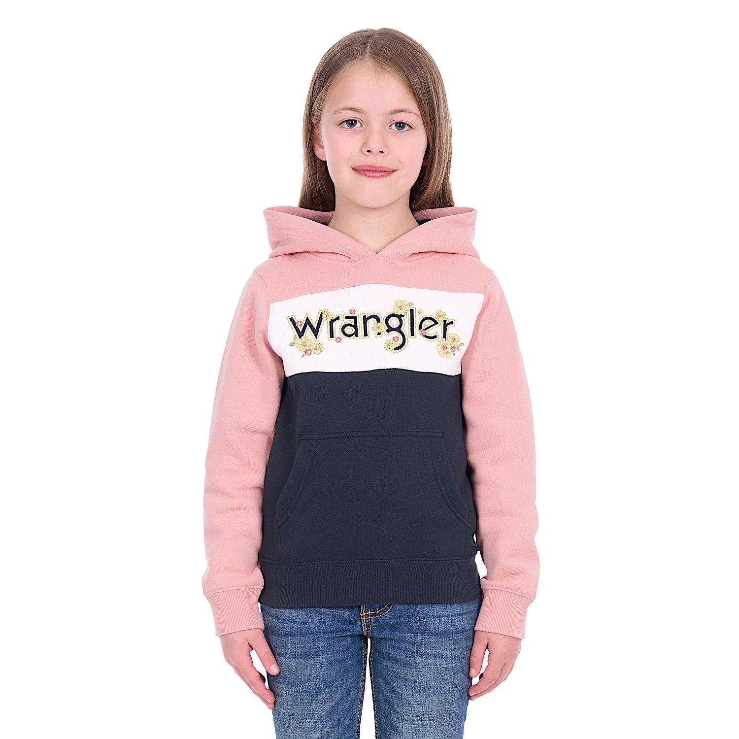 Wrangler Girl's Brooke Pullover Hoodie - Rose/Navy - Image 2