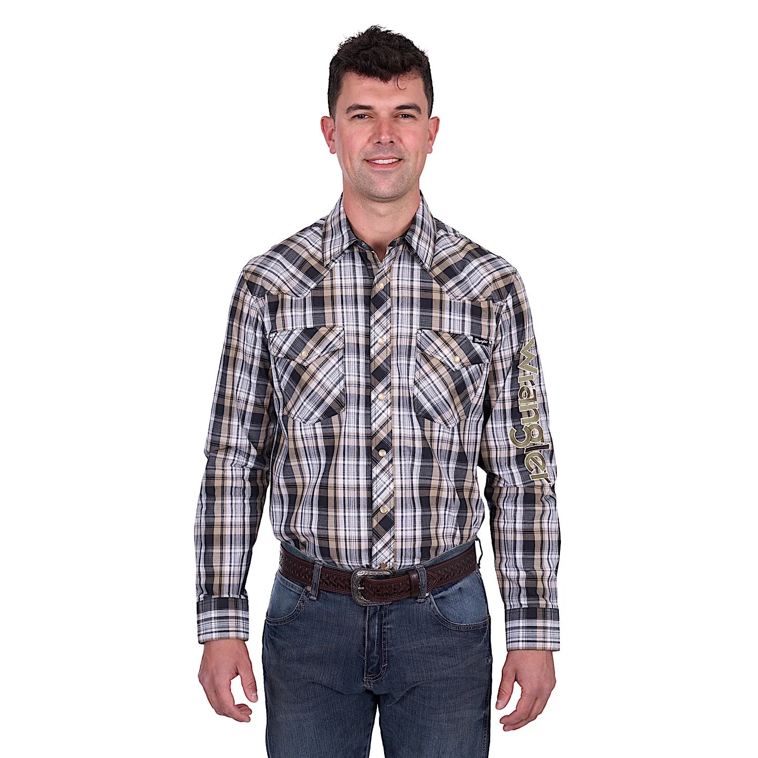 Wrangler Men's Joel Logo Shirt - Black/Tan - Image 2