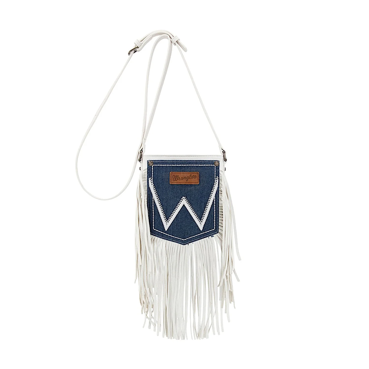 Wrangler Women's Denim Pocket Fringe Bag - White